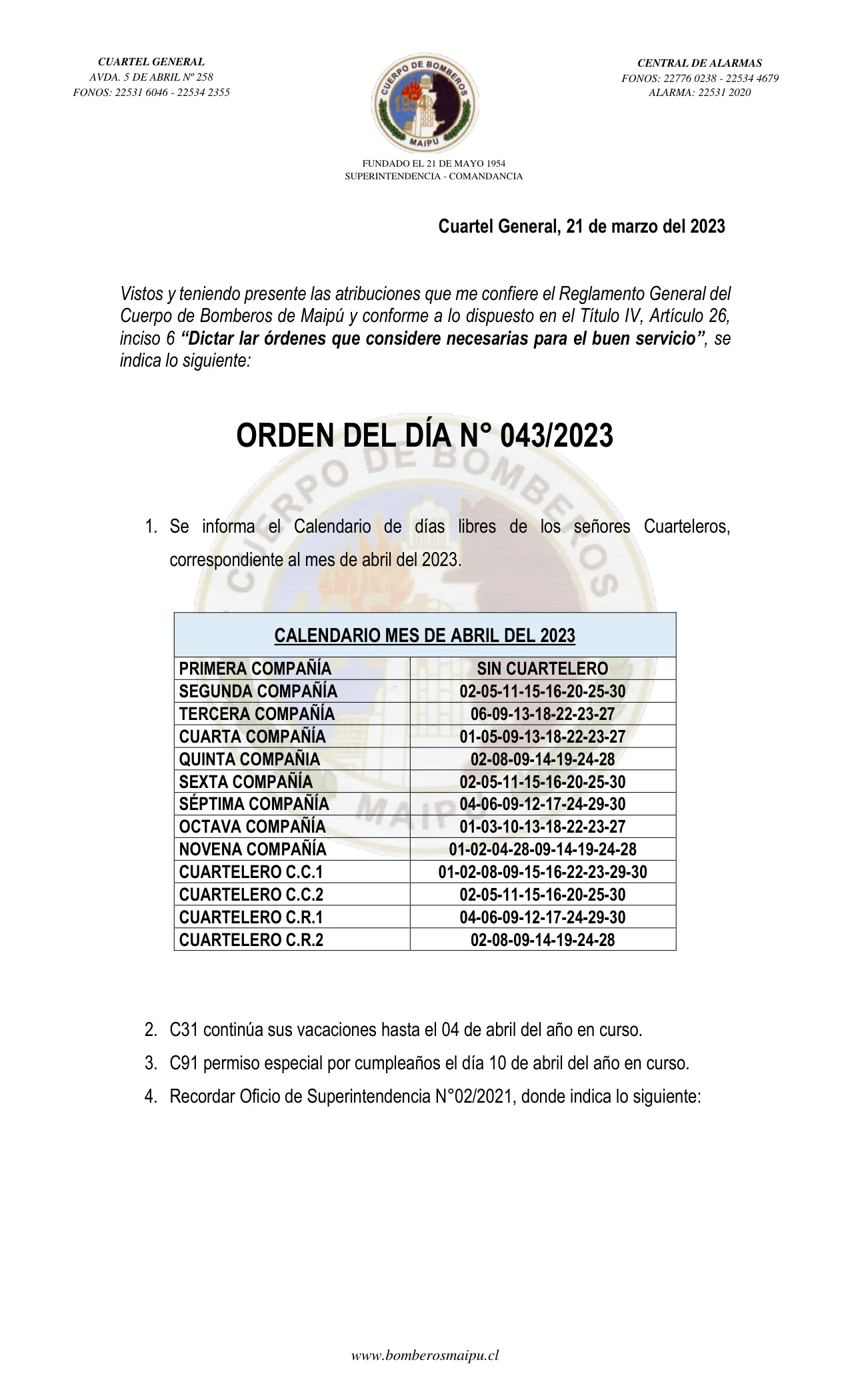 Página 1 de Orden del Día N° 43/2023