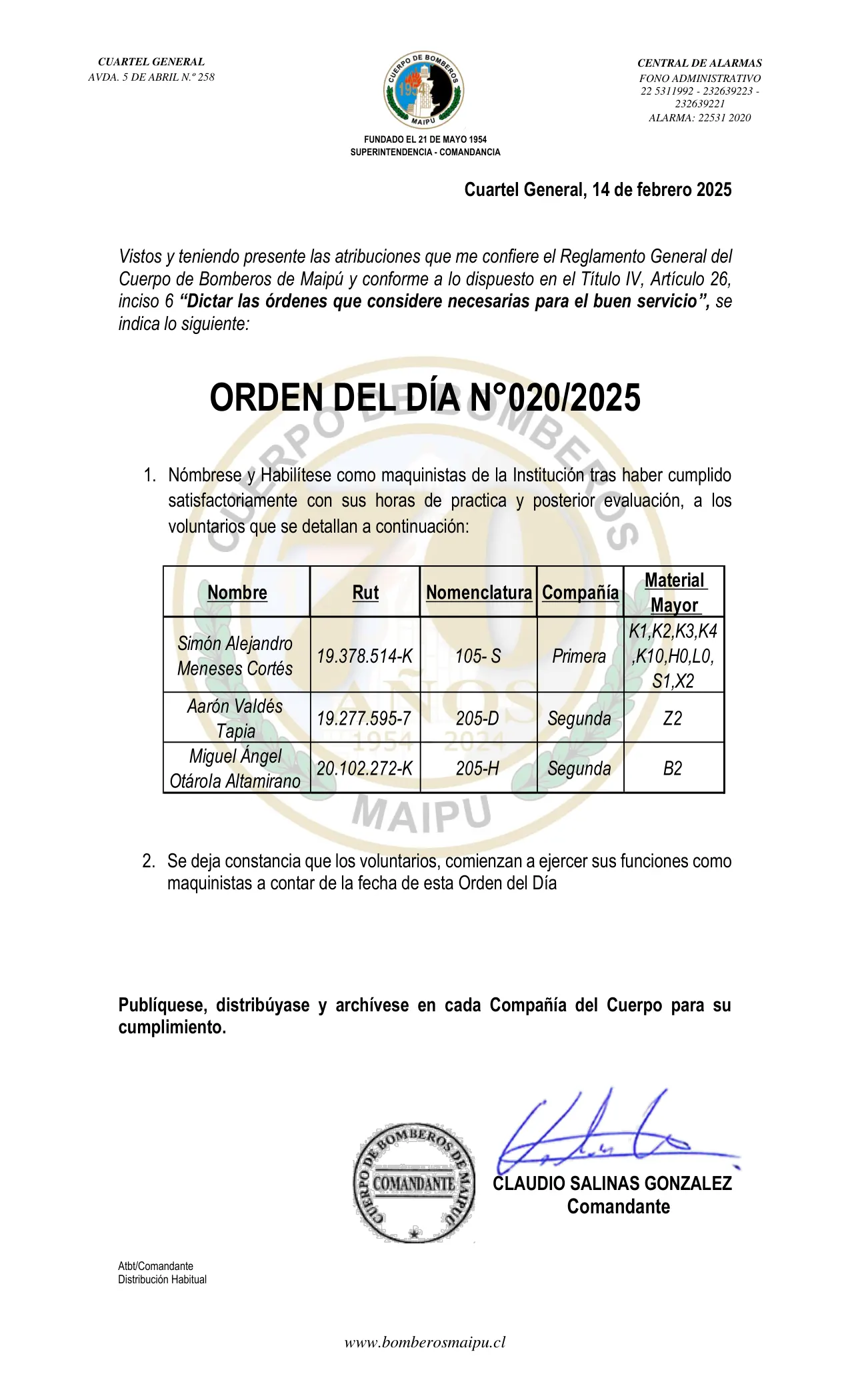 Página 1 de Orden del Día N° 20/2025
