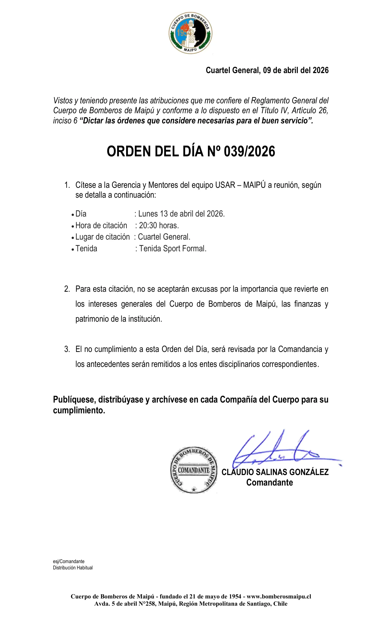 Página 1 de Orden del Día N° 39/2026