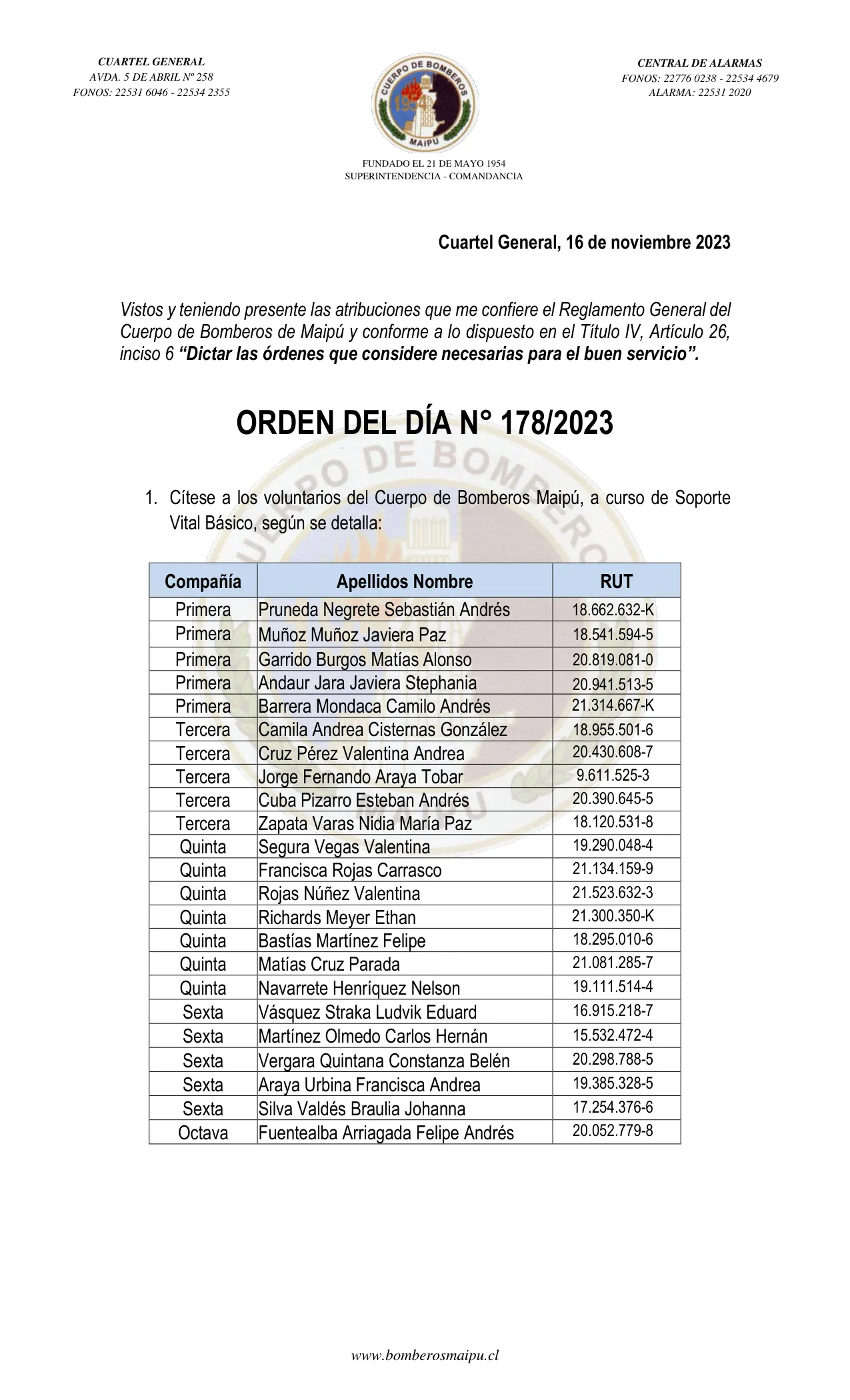 Página 1 de Orden del Día N° 178/2023