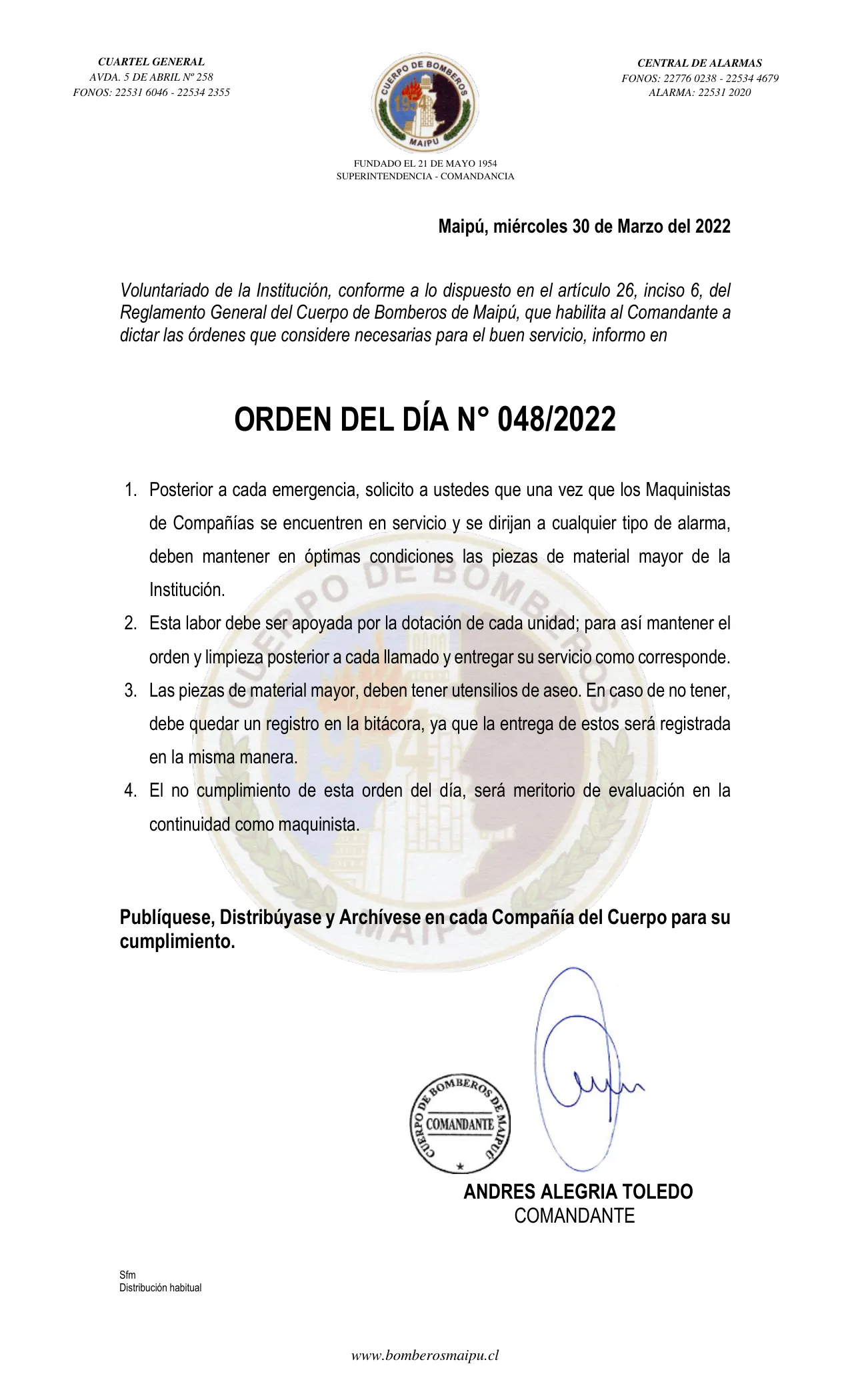 Página 1 de Orden del Día N° 48/2022