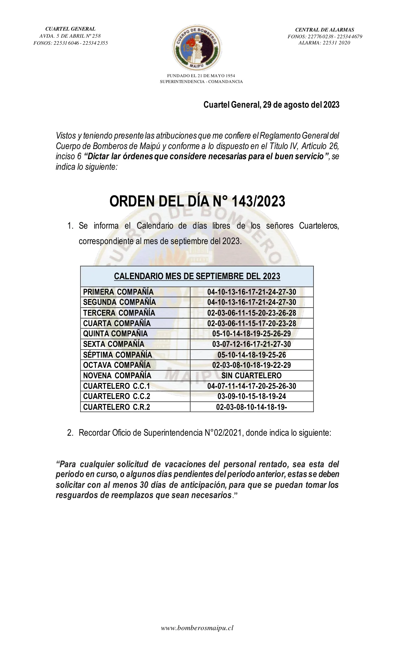 Página 1 de Orden del Día N° 143/2023