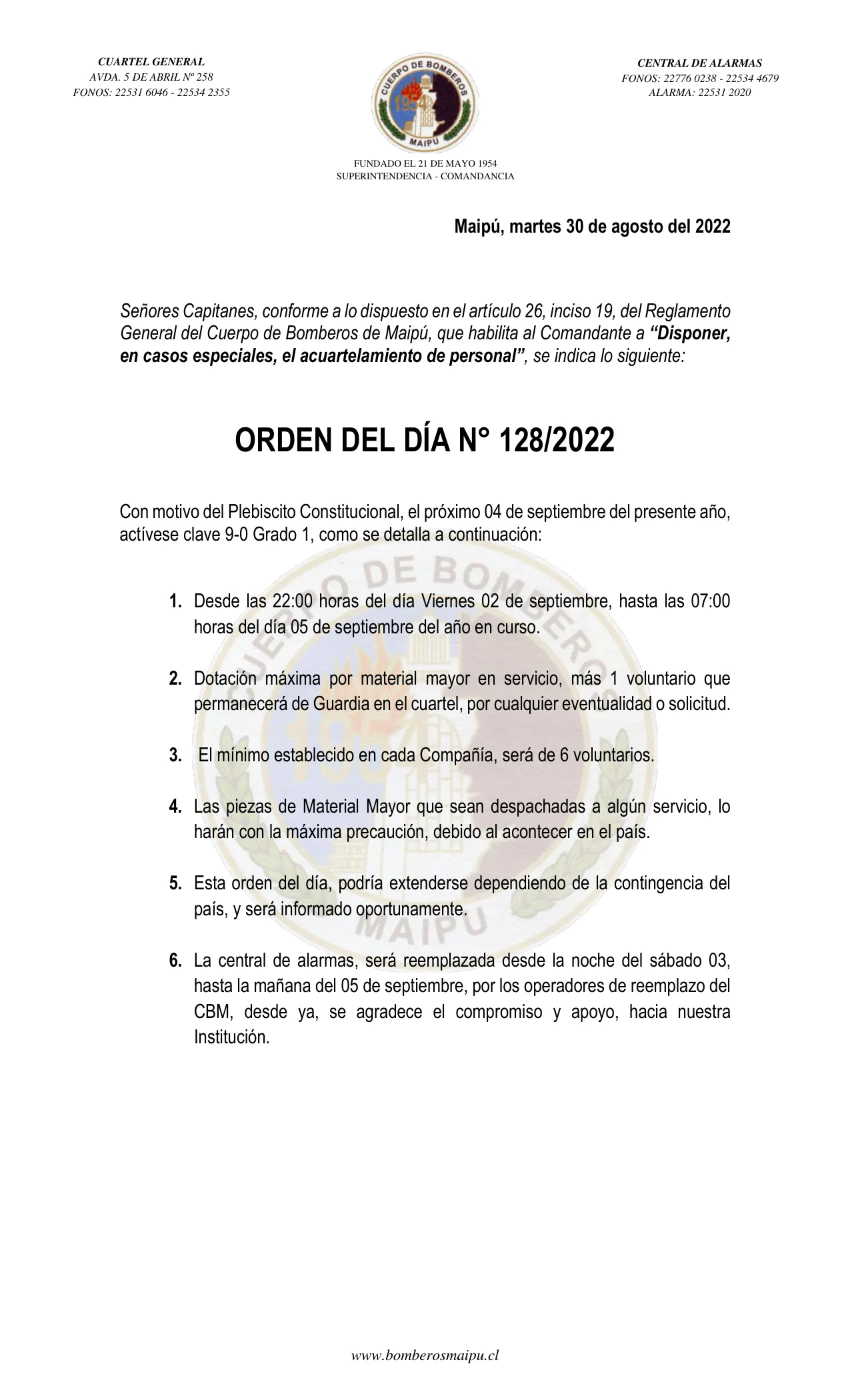 Página 1 de Orden del Día N° 128/2022