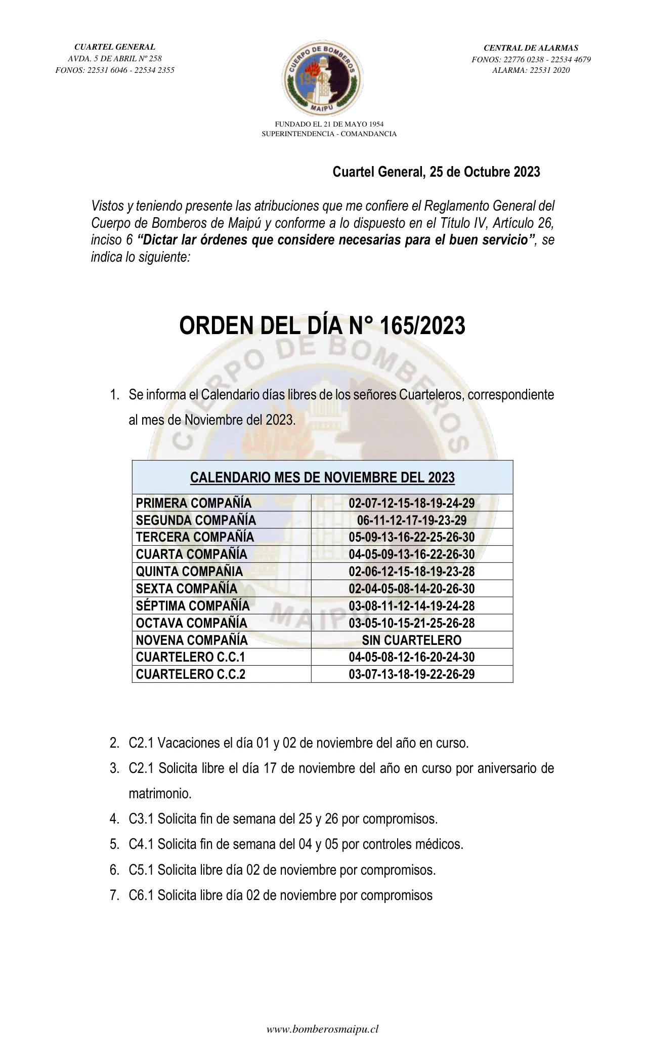 Página 1 de Orden del Día N° 165/2023