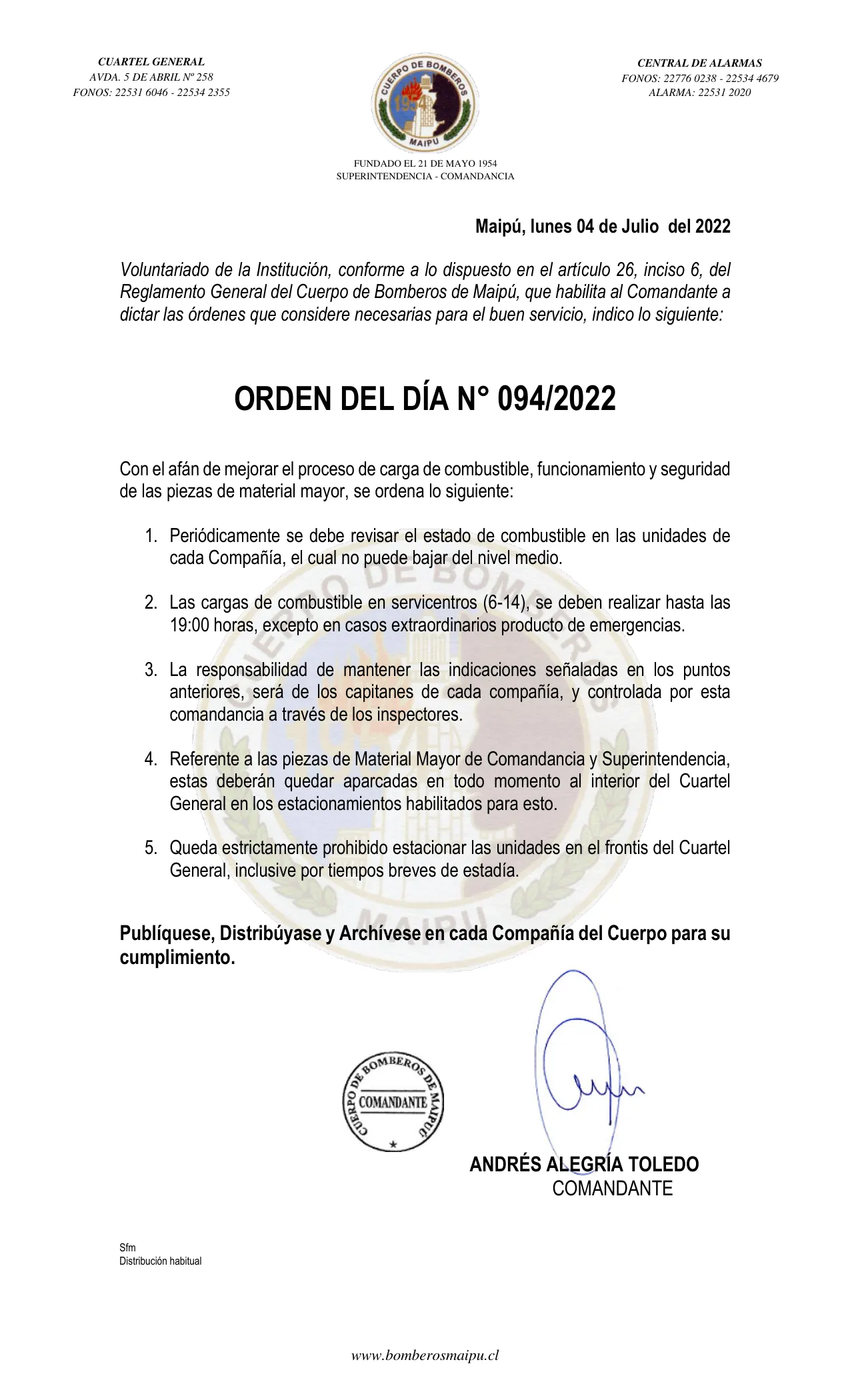 Página 1 de Orden del Día N° 94/2022