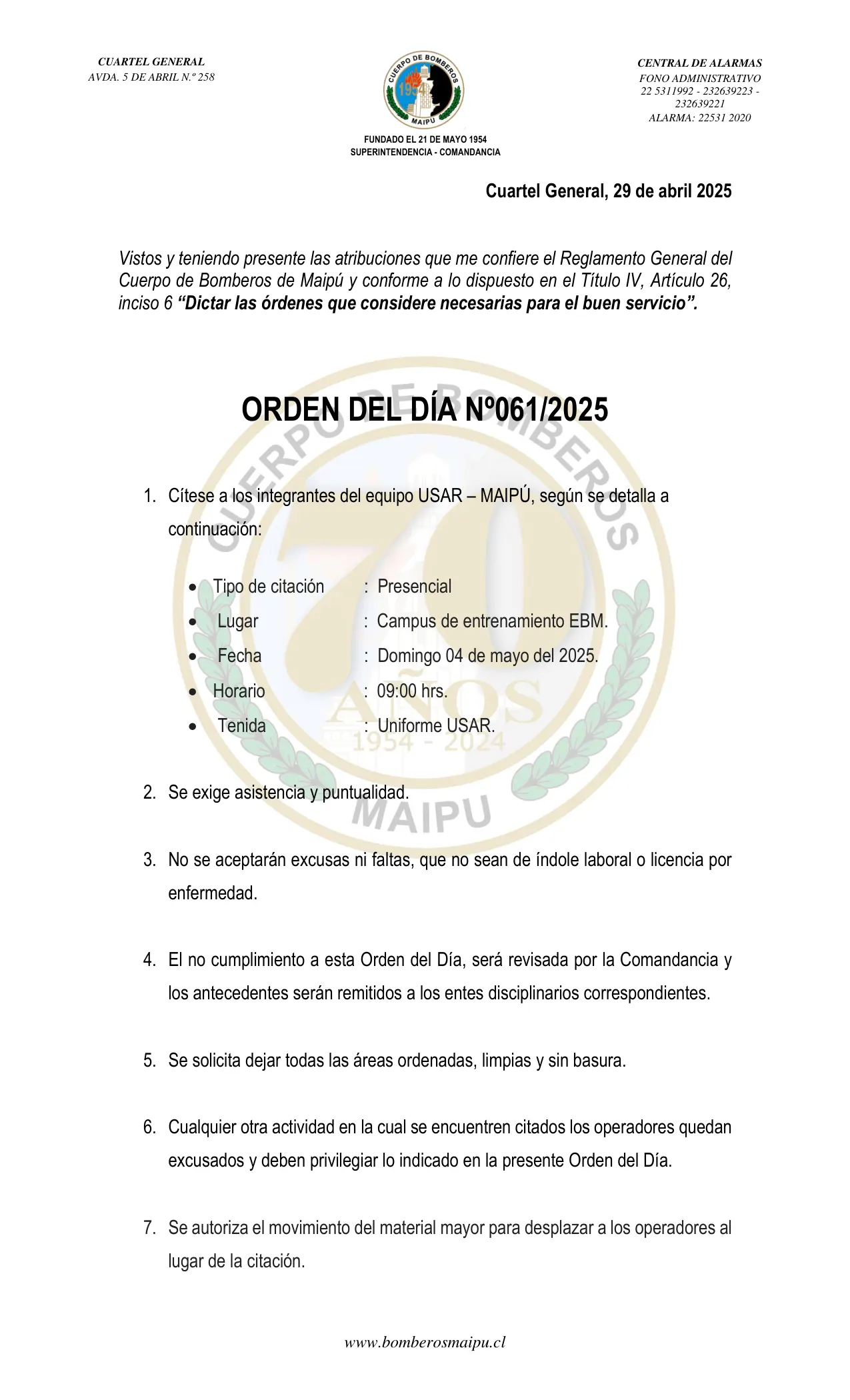 Orden del Día N° 61/2025