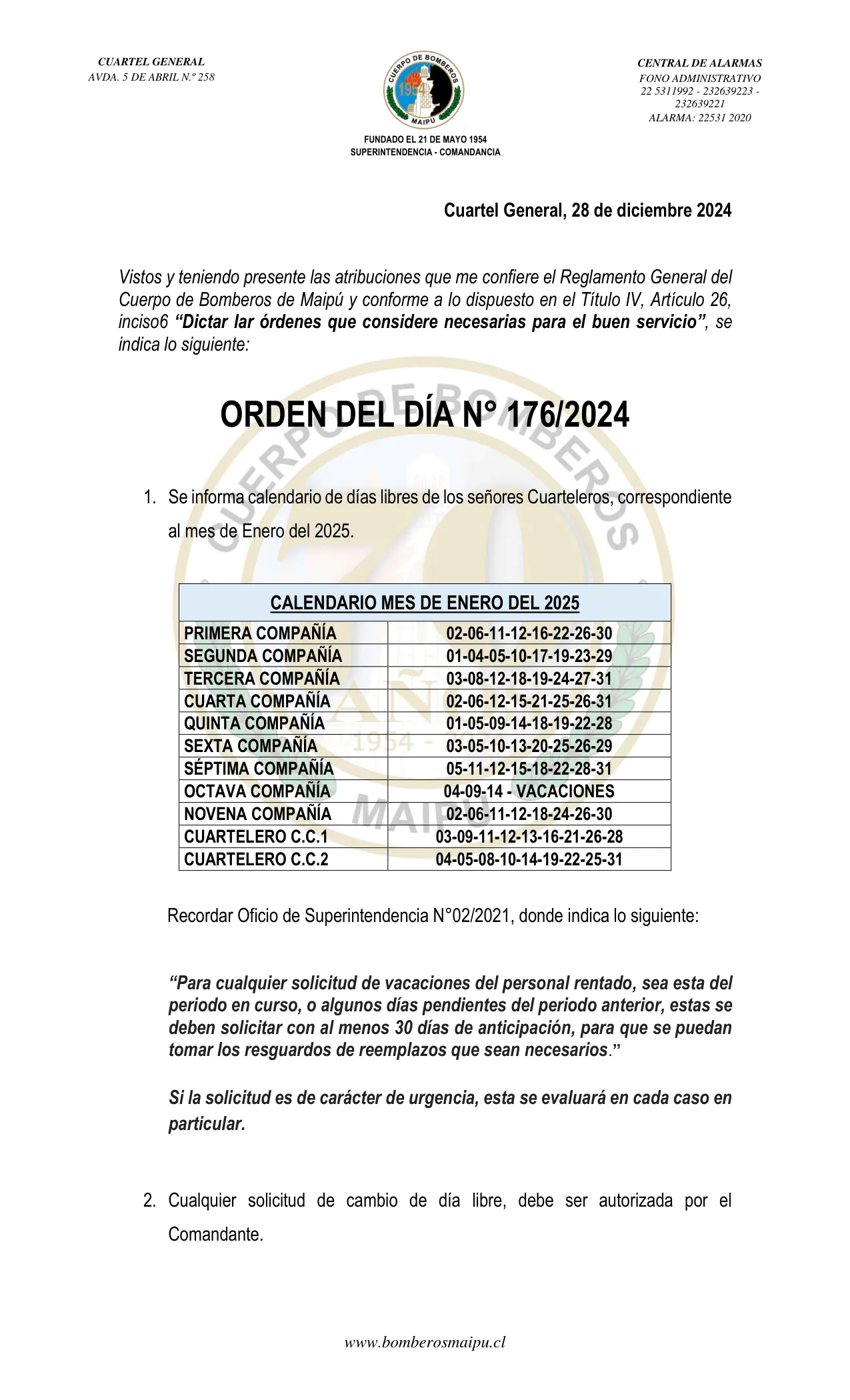 Página 1 de Orden del Día N° 176/2024