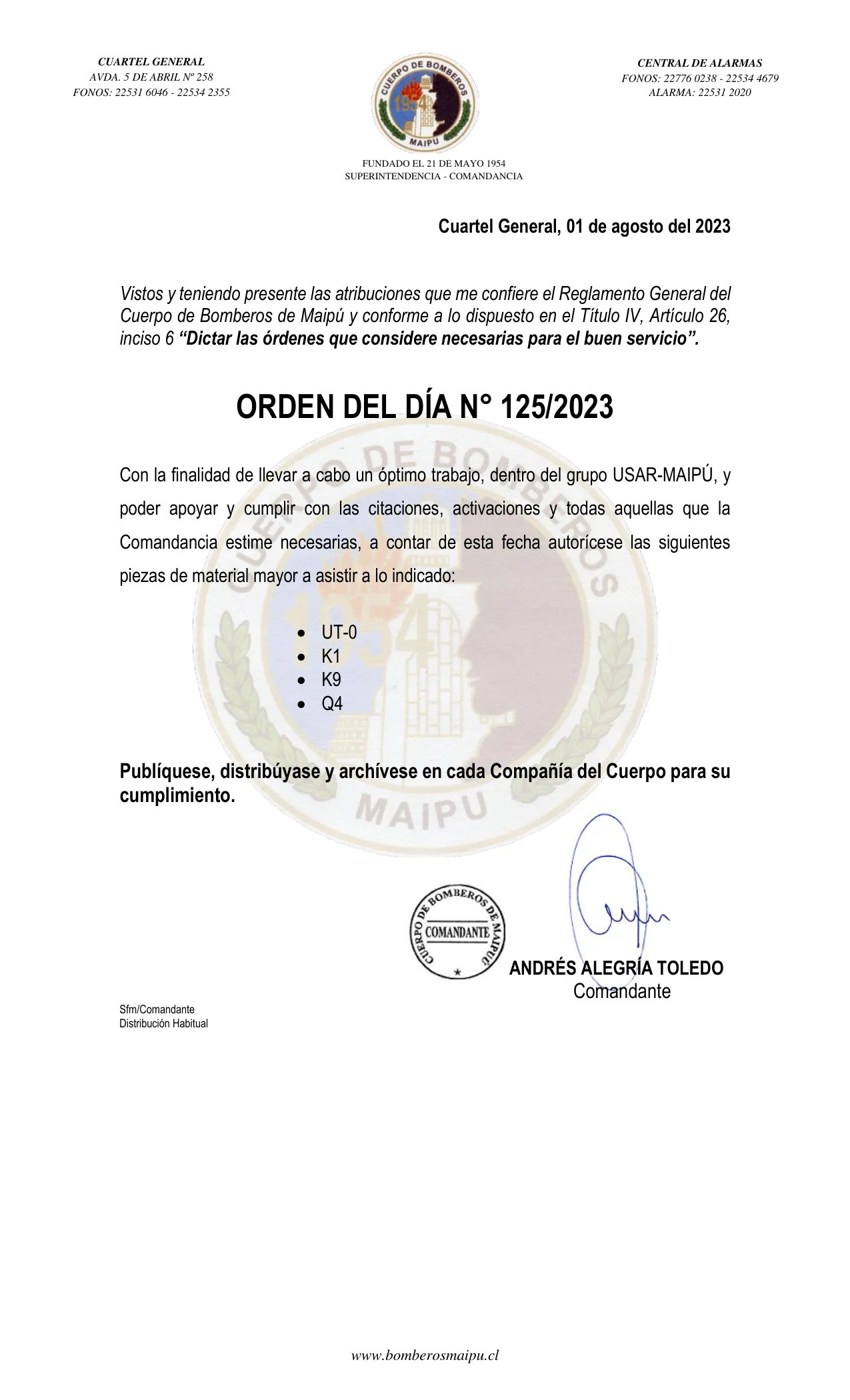 Página 1 de Orden del Día N° 125/2023