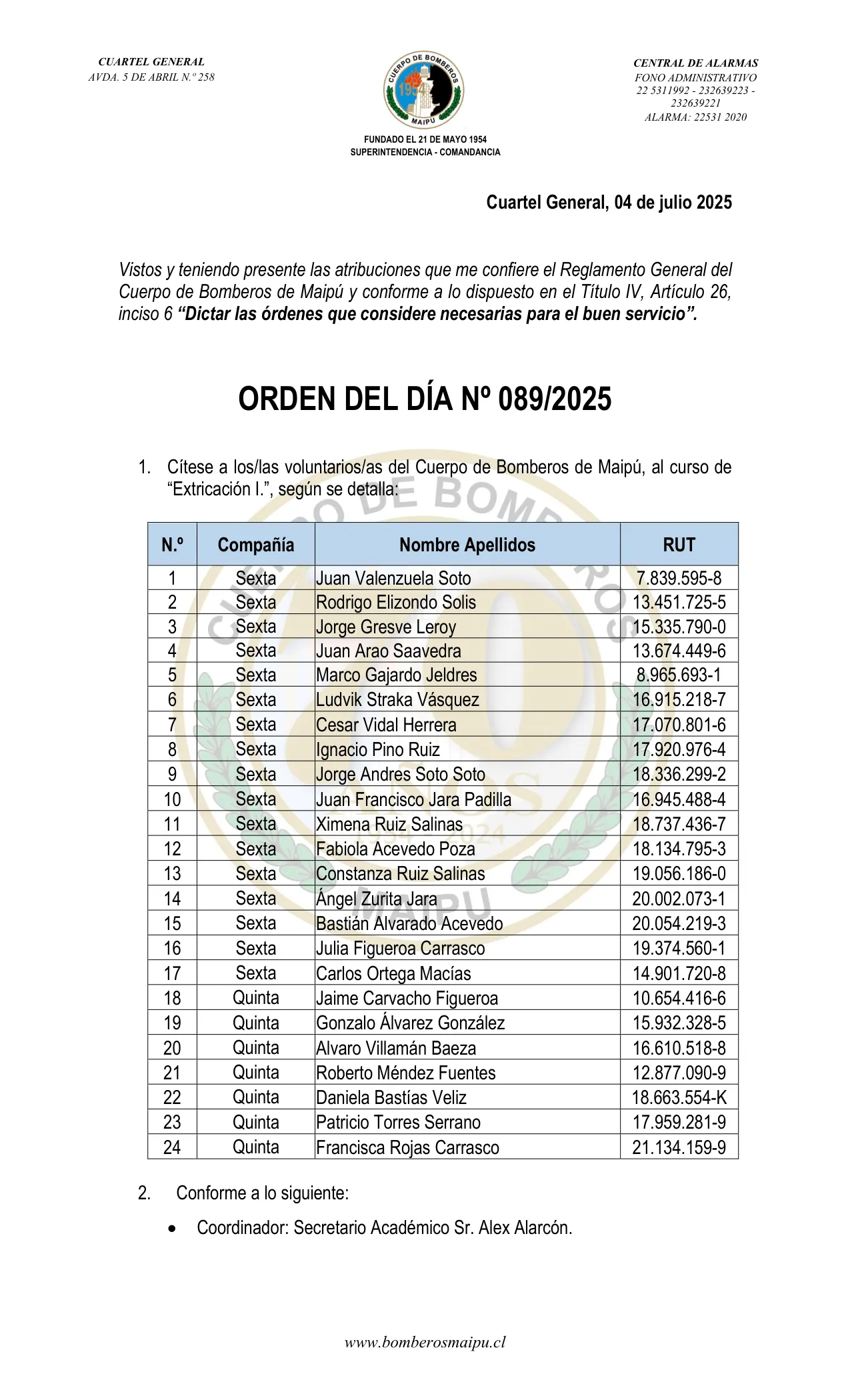 Página 1 de Orden del Día N° 89/2025
