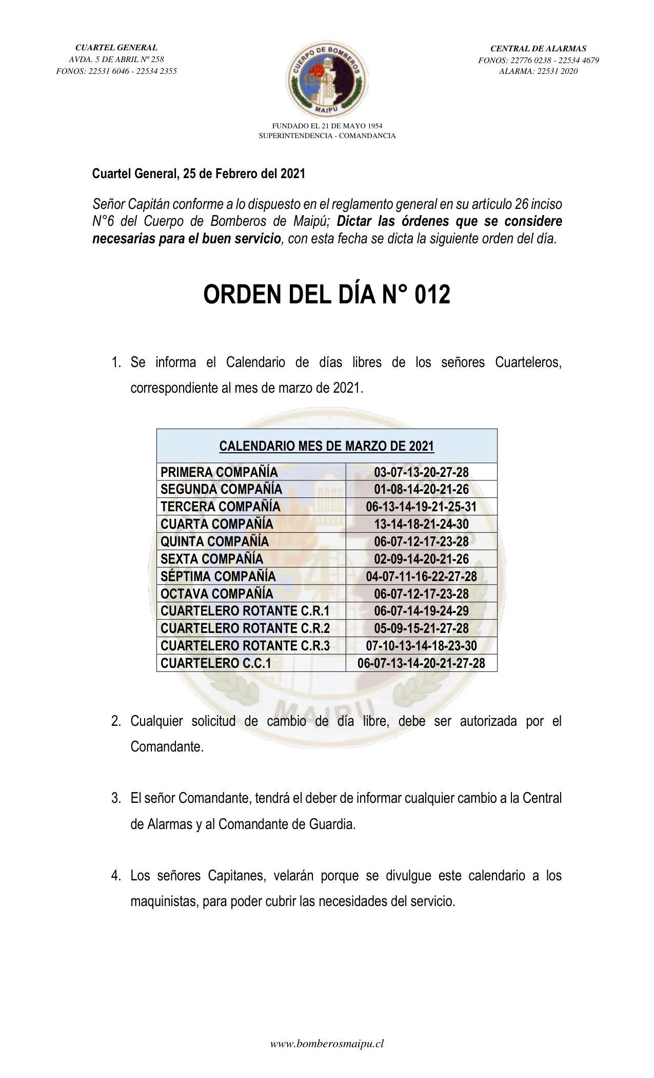 Página 1 de Orden del Día N° 12/2021