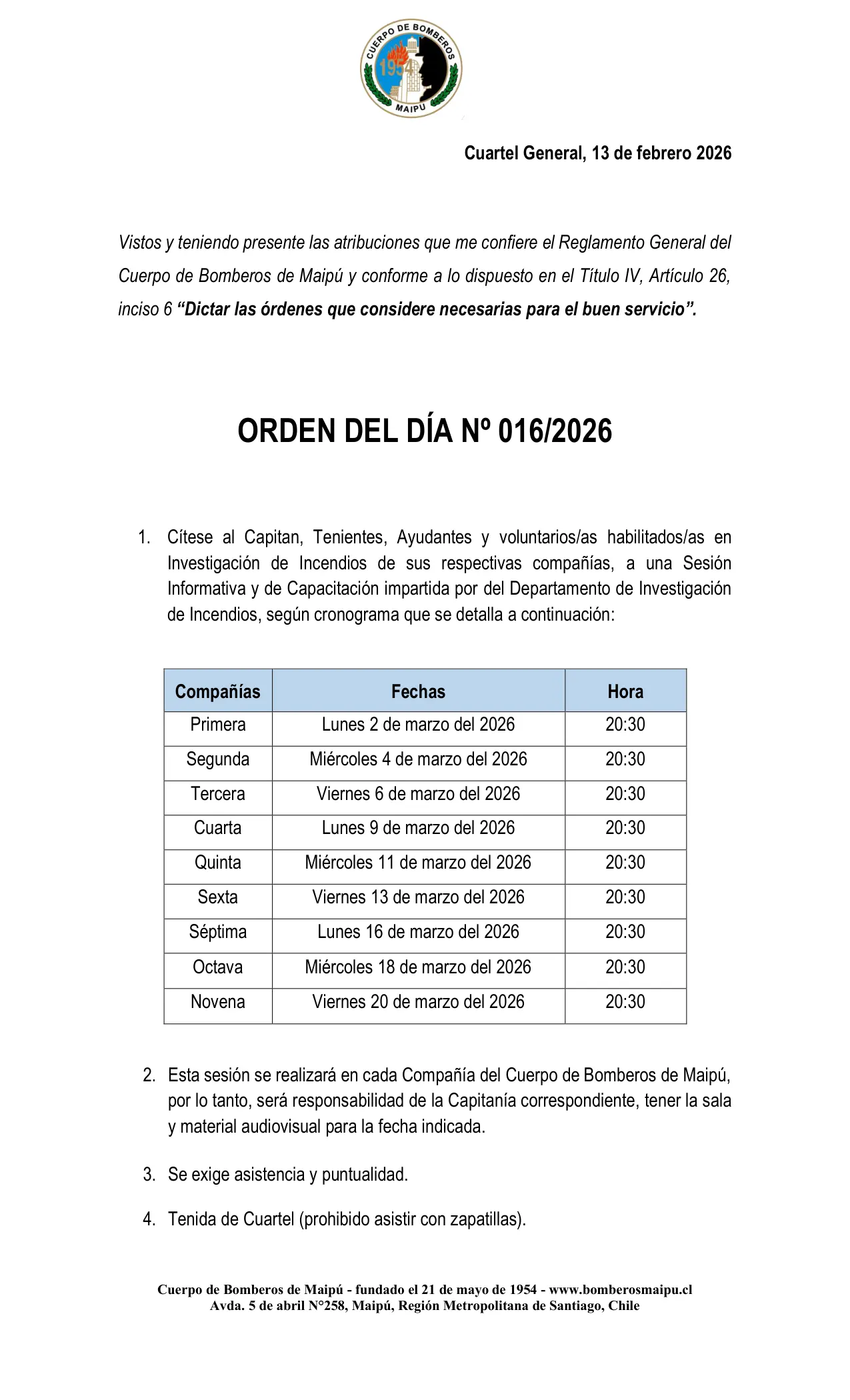 Orden del Día N° 16/2026