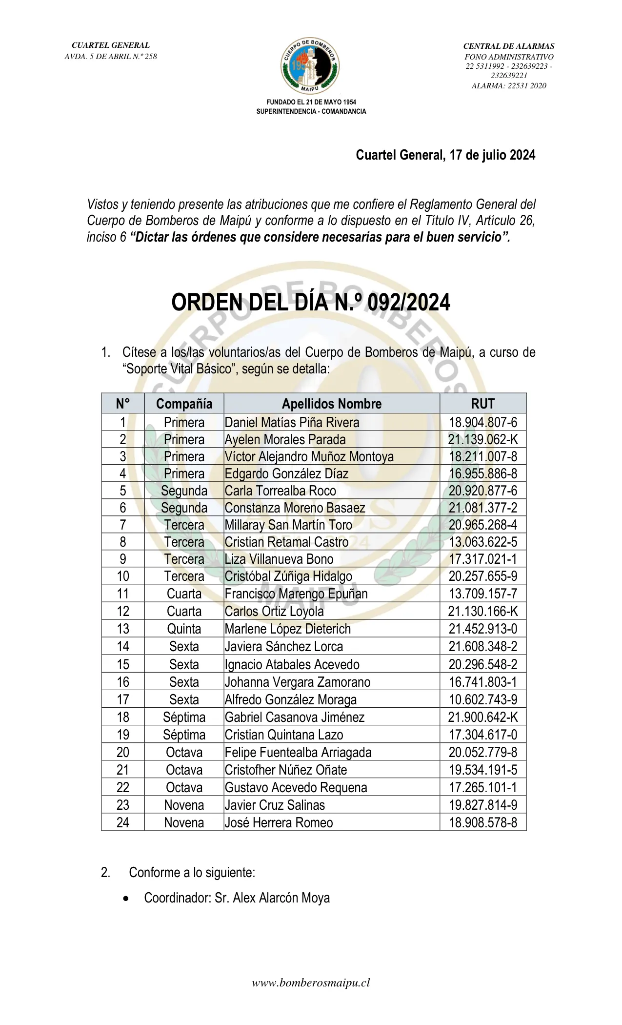 Página 1 de Orden del Día N° 92/2024