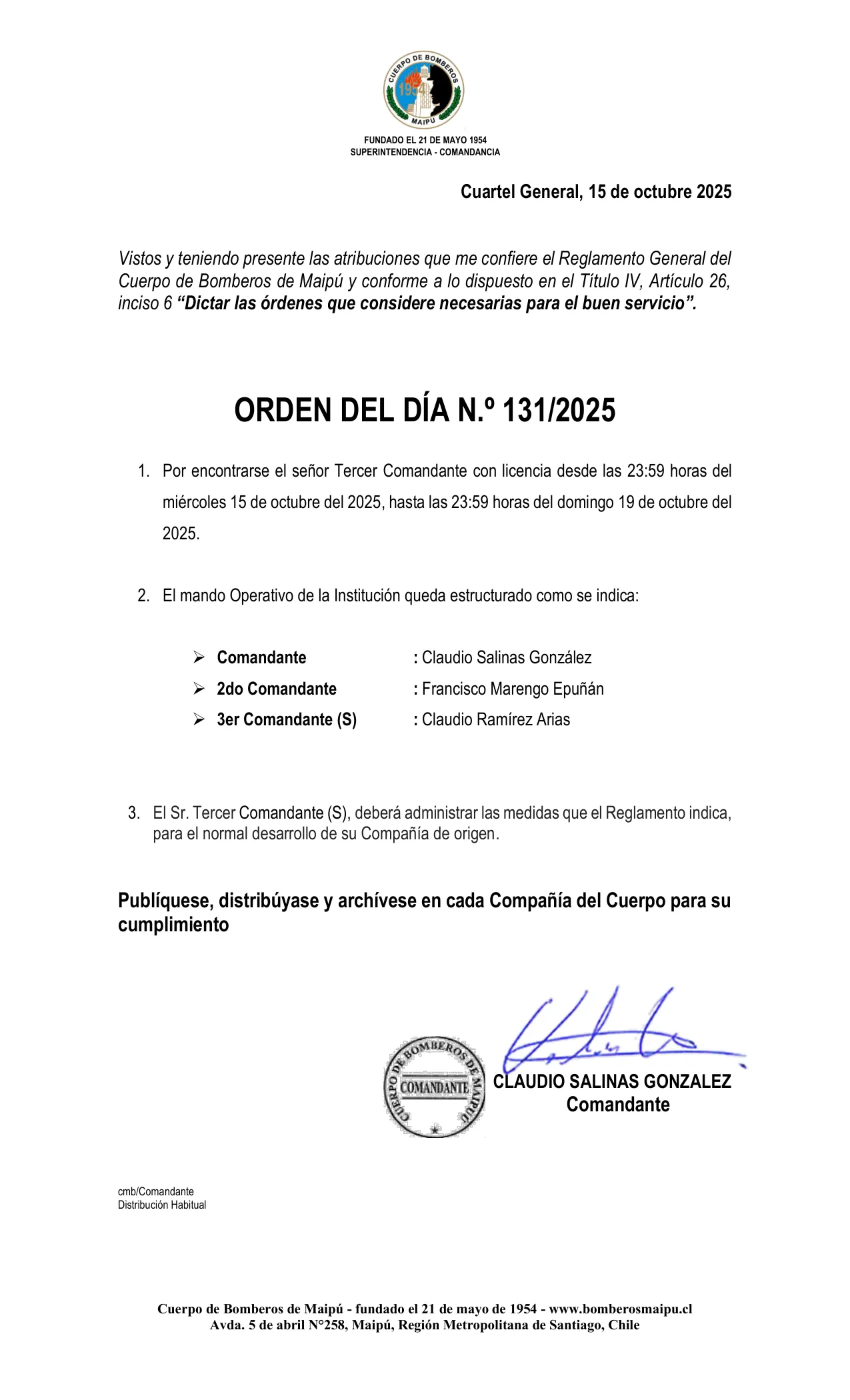 Orden del Día N° 131/2025