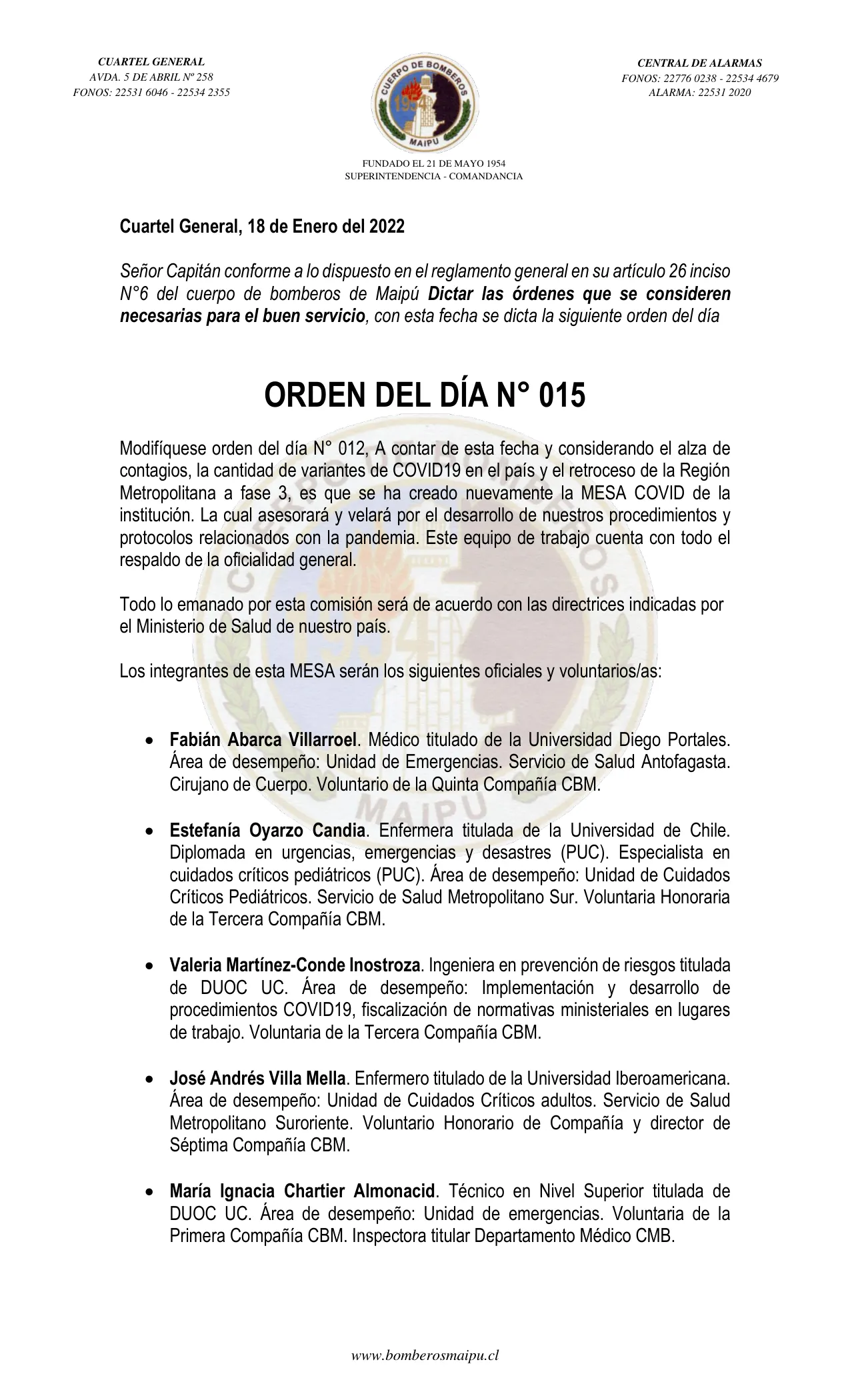 Página 1 de Orden del Día N° 15/2022