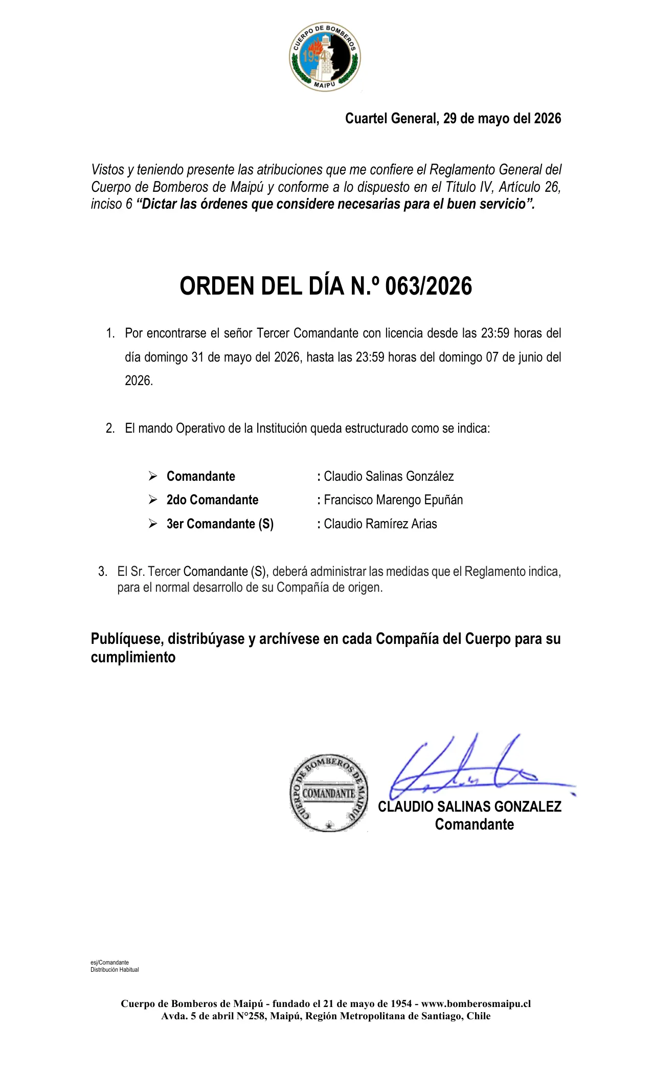 Página 1 de Orden del Día N° 63/2026