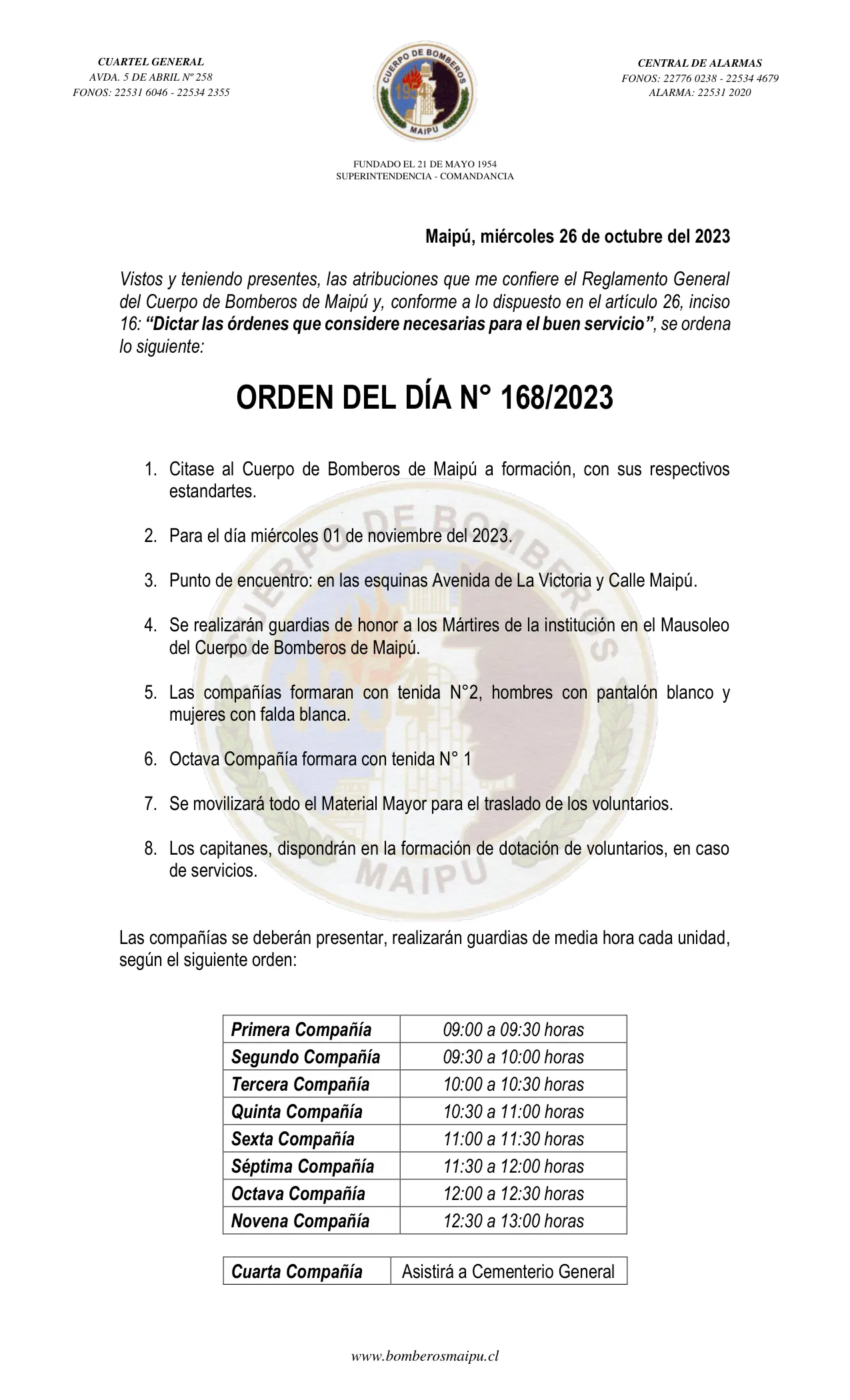 Página 1 de Orden del Día N° 168/2023