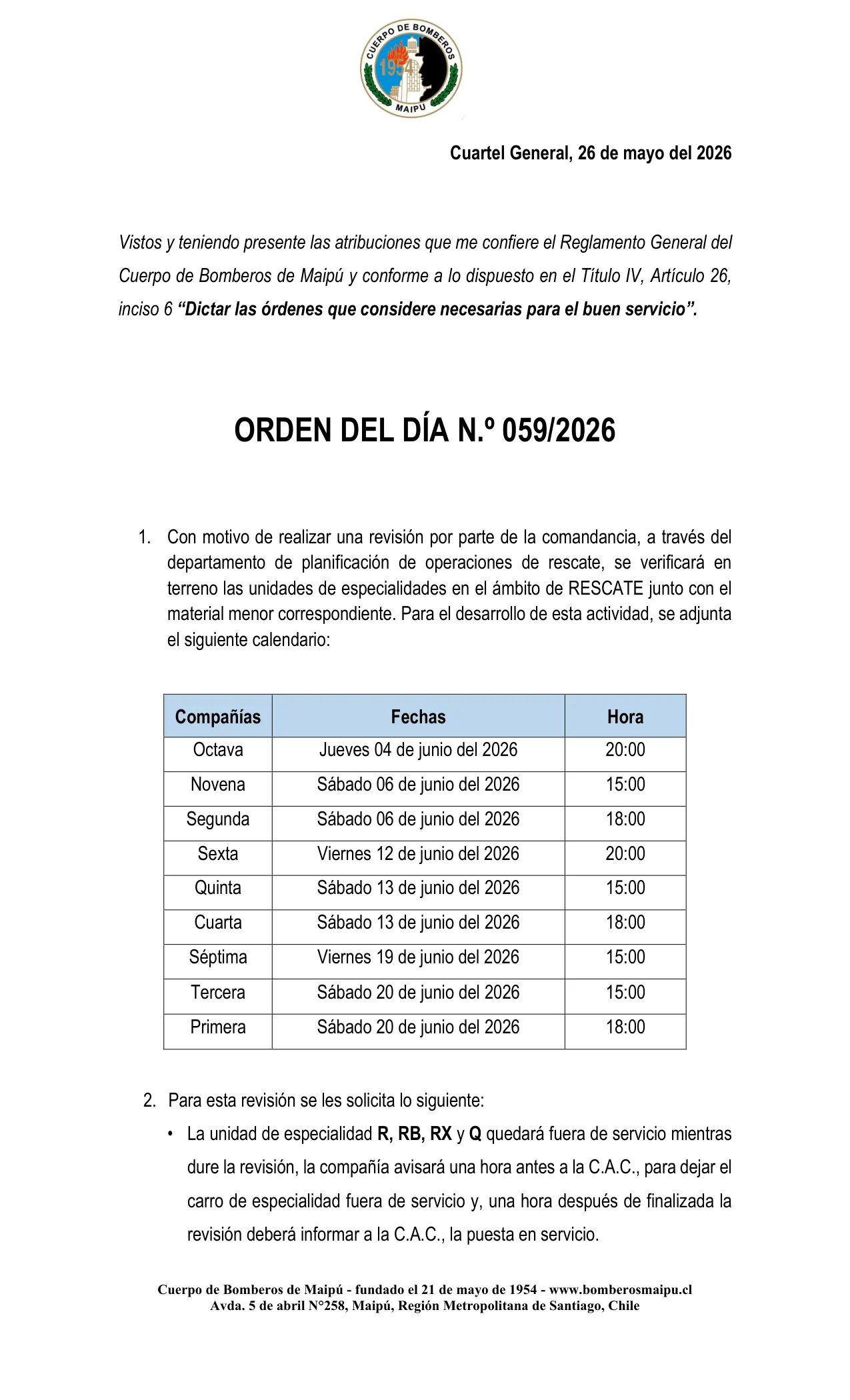 Página 1 de Orden del Día N° 59/2026