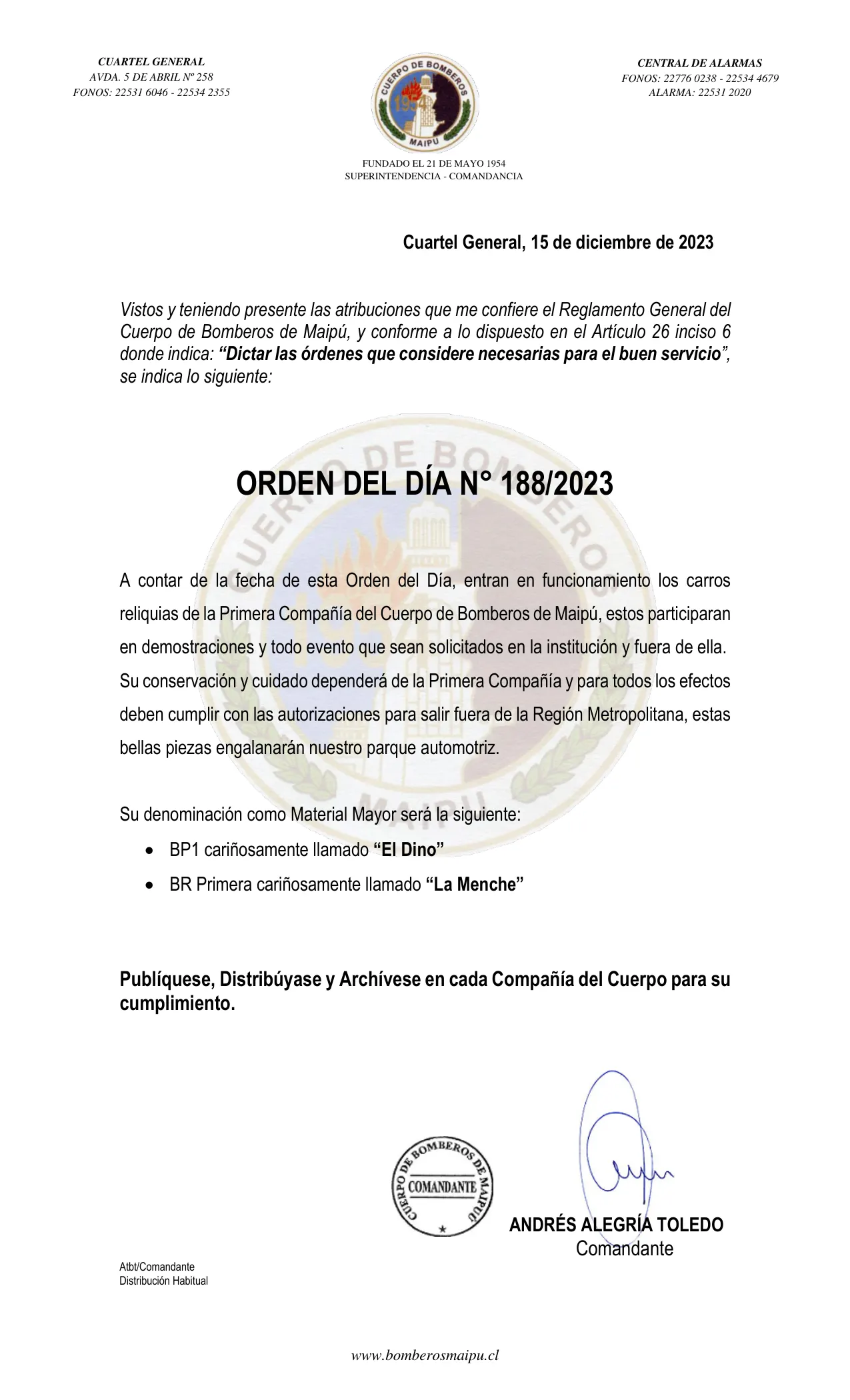 Página 1 de Orden del Día N° 188/2023