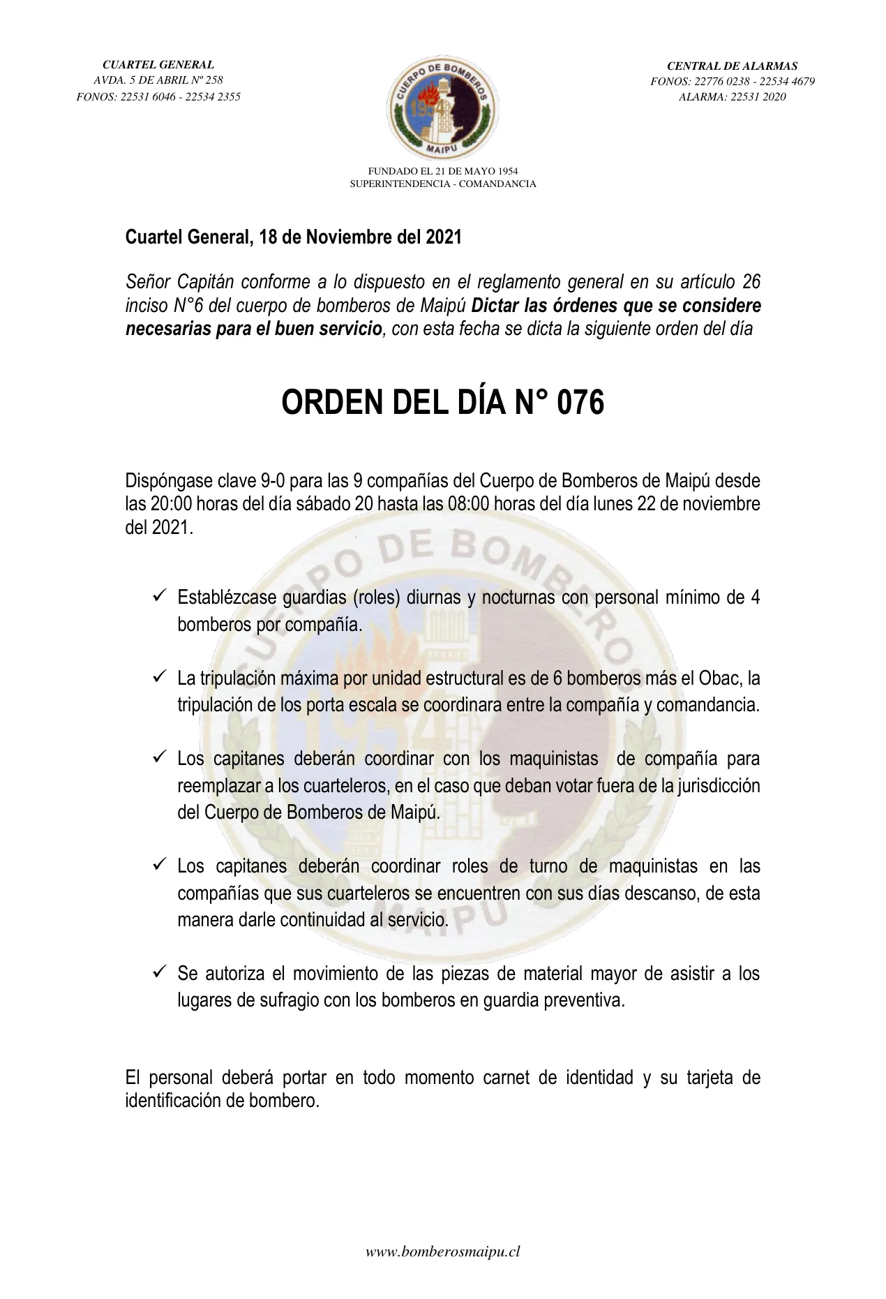 Página 1 de Orden del Día N° 76/2021