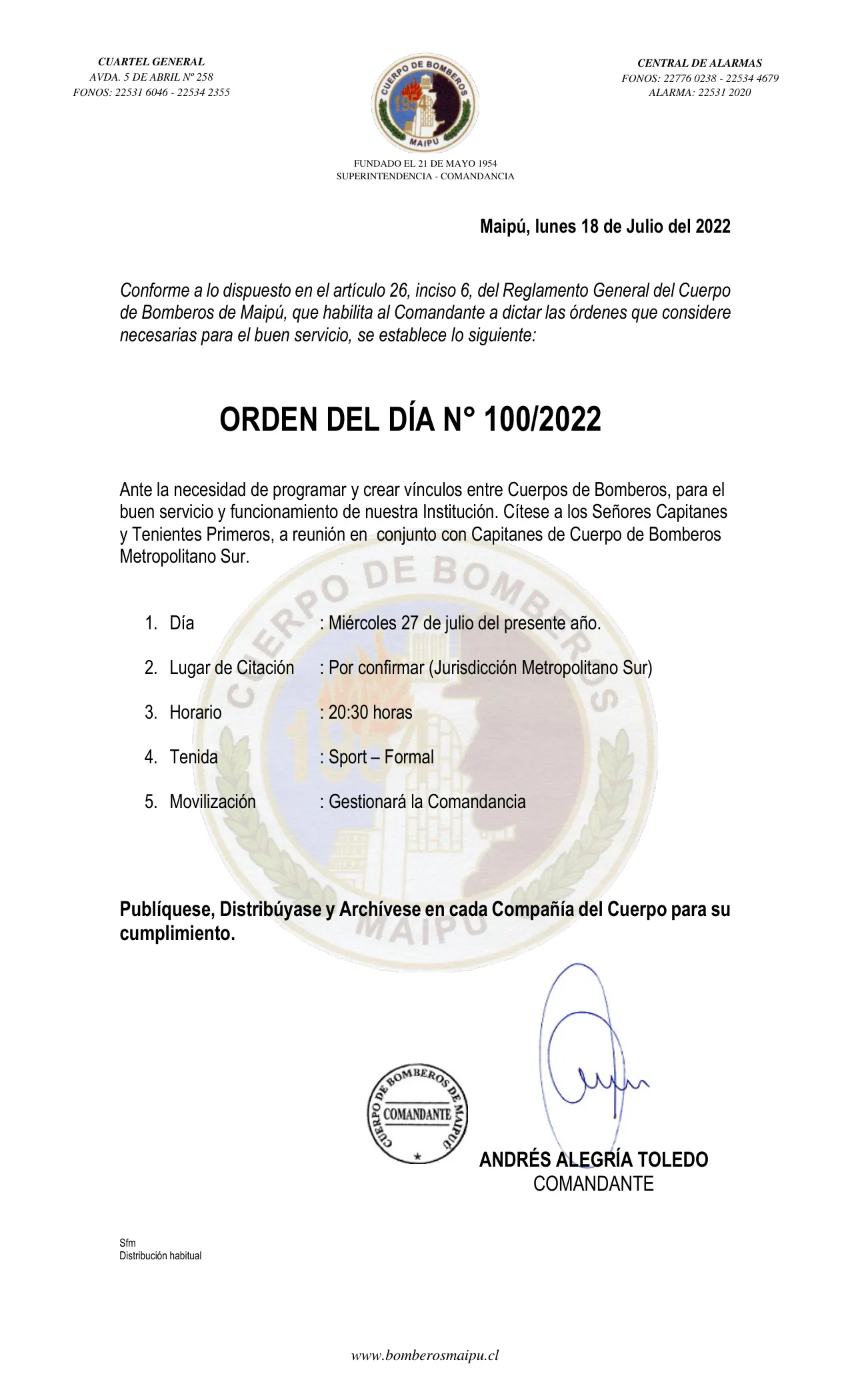 Página 1 de Orden del Día N° 100/2022