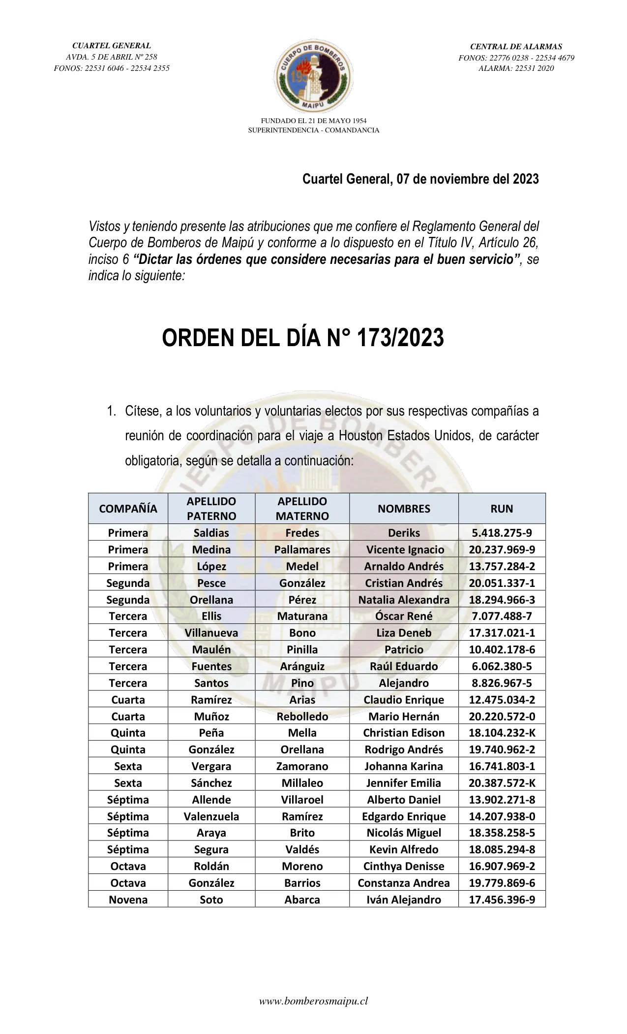 Página 1 de Orden del Día N° 173/2023