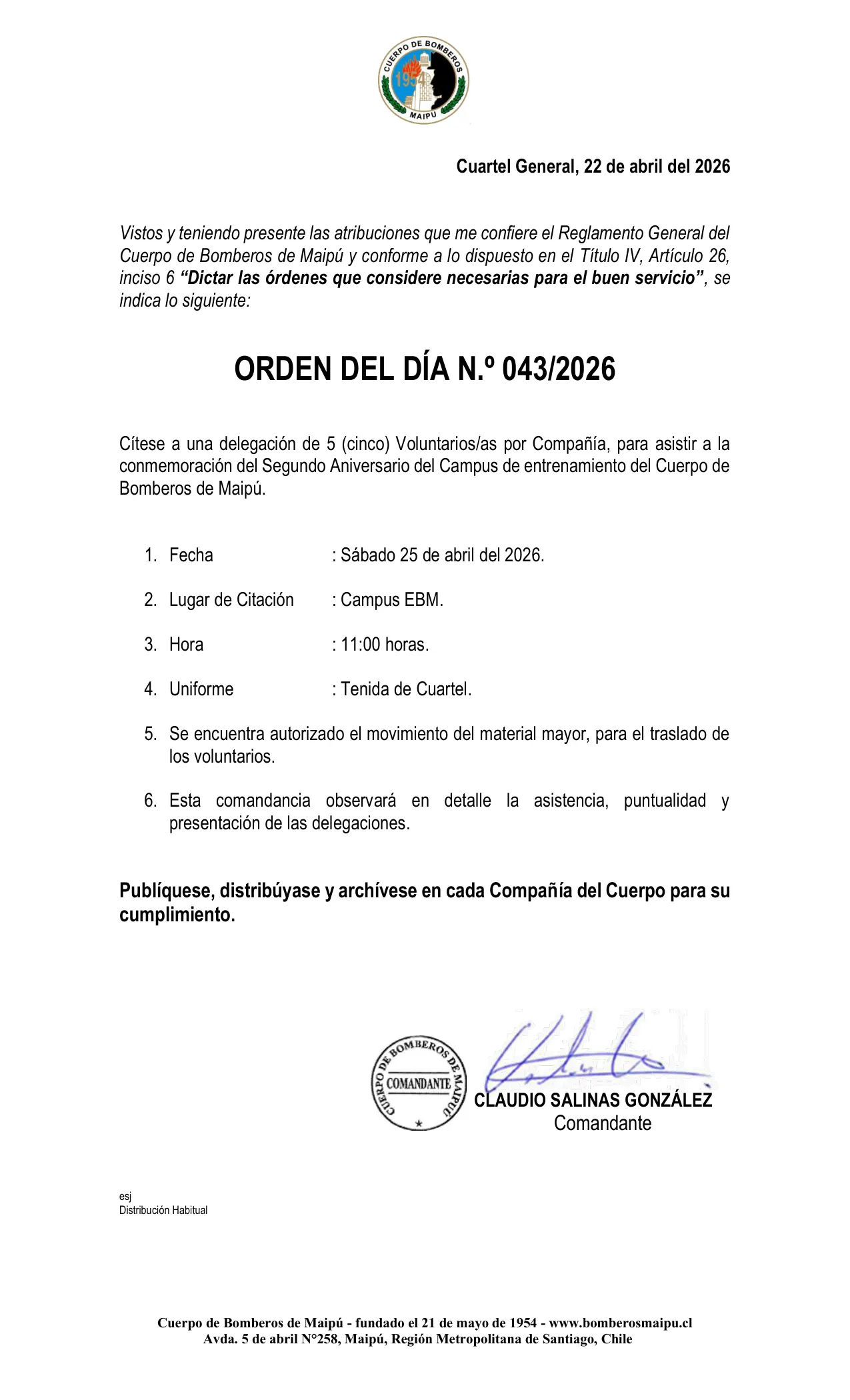 Página 1 de Orden del Día N° 43/2026