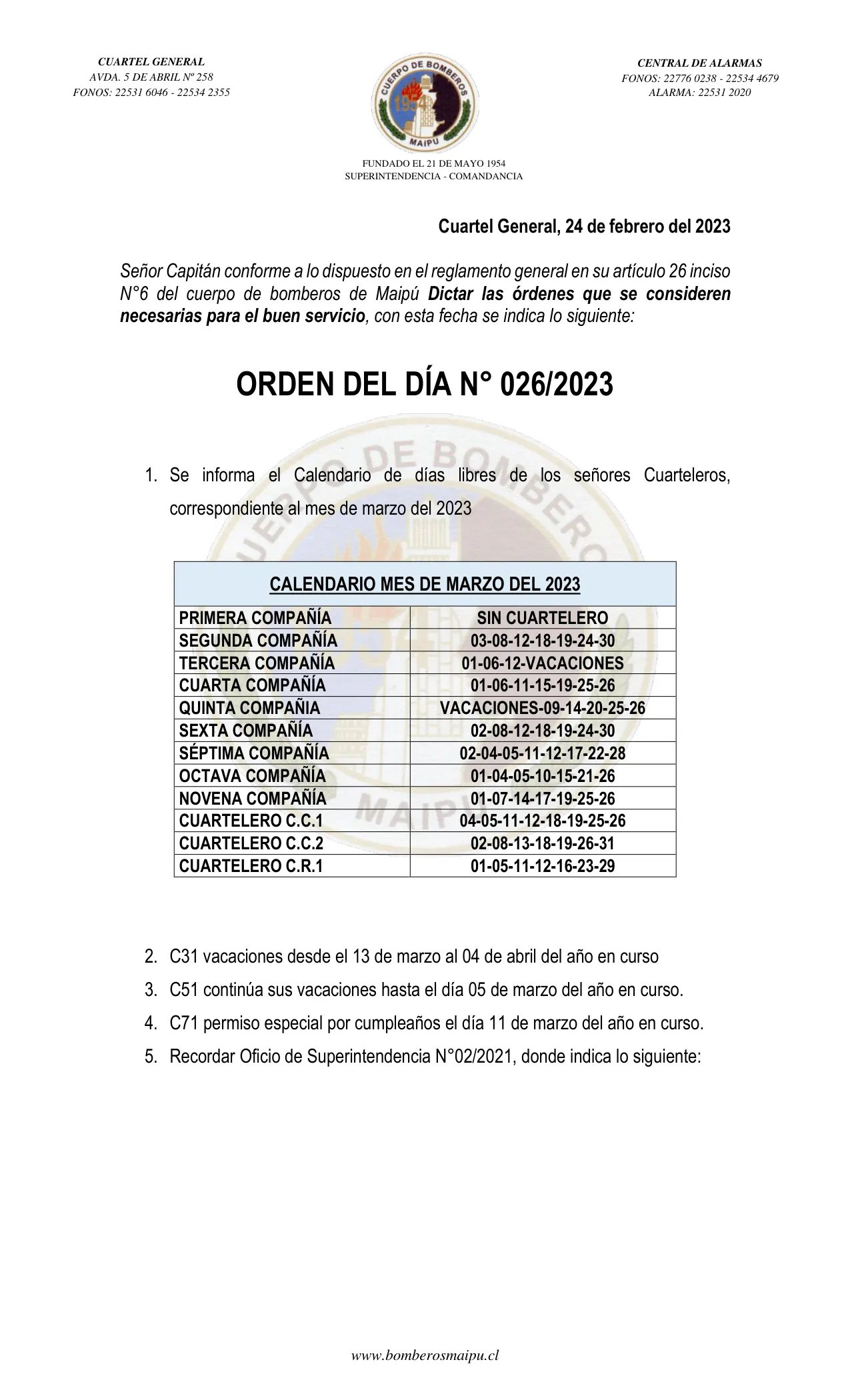 Página 1 de Orden del Día N° 26/2023