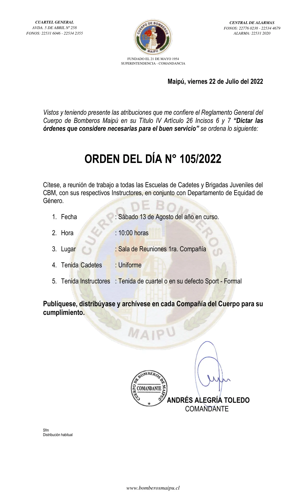 Página 1 de Orden del Día N° 105/2022