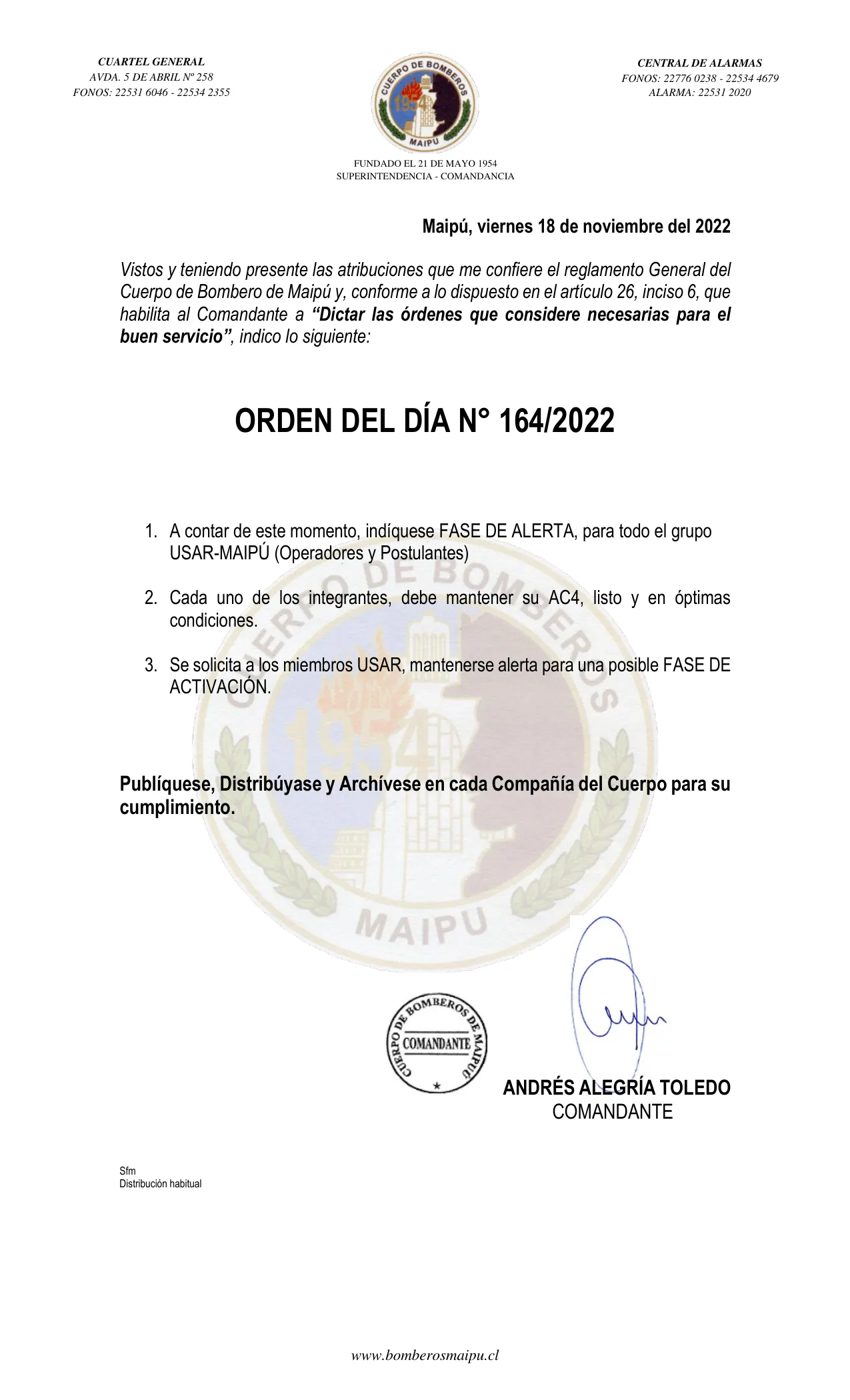 Página 1 de Orden del Día N° 164/2022