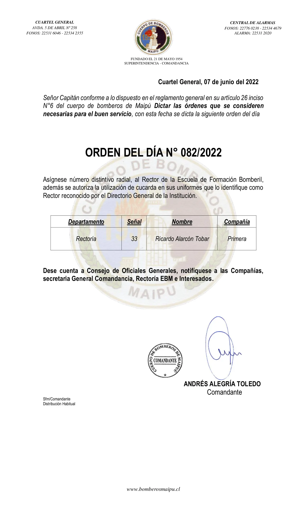 Página 1 de Orden del Día N° 82/2022