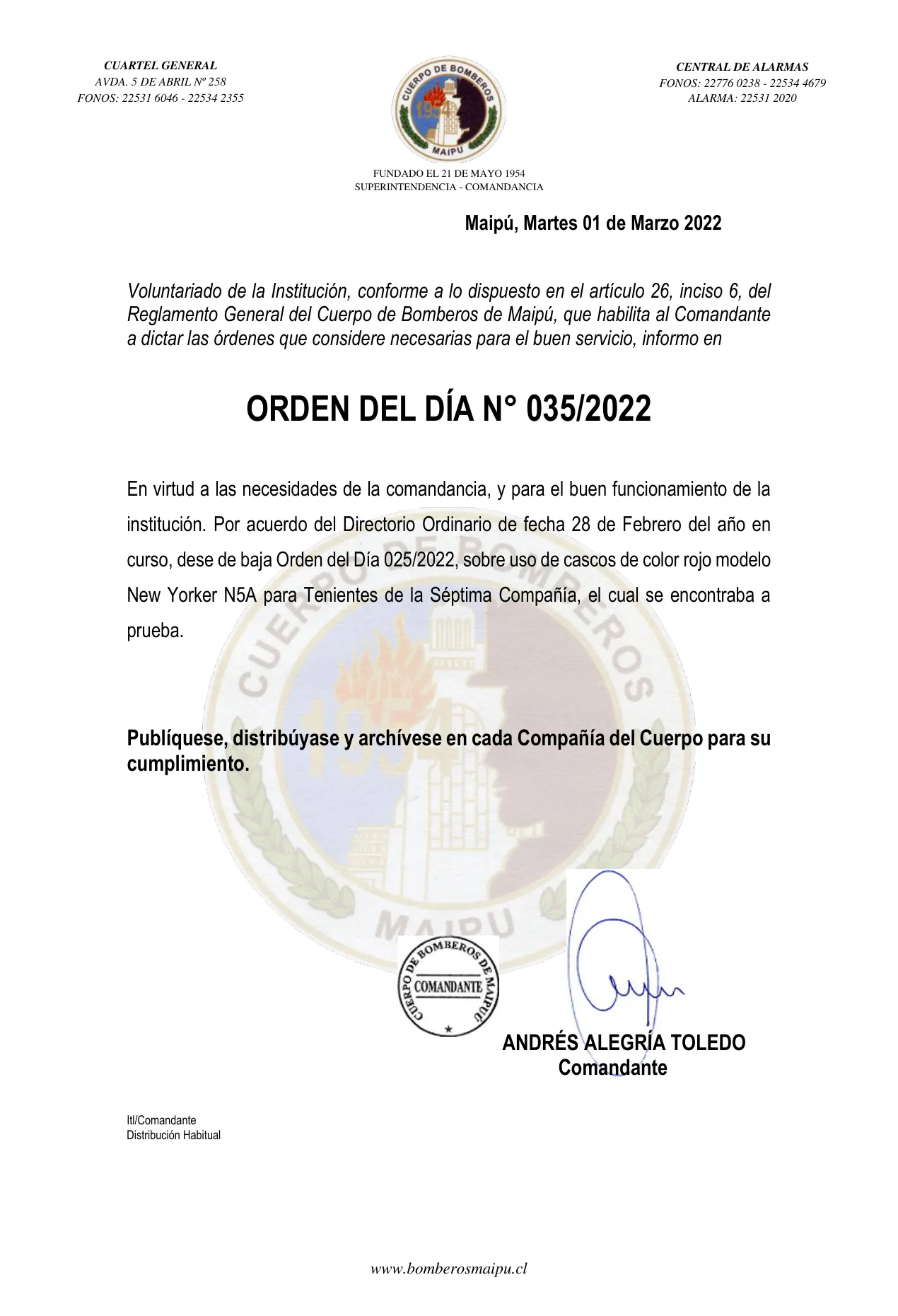 Página 1 de Orden del Día N° 35/2022