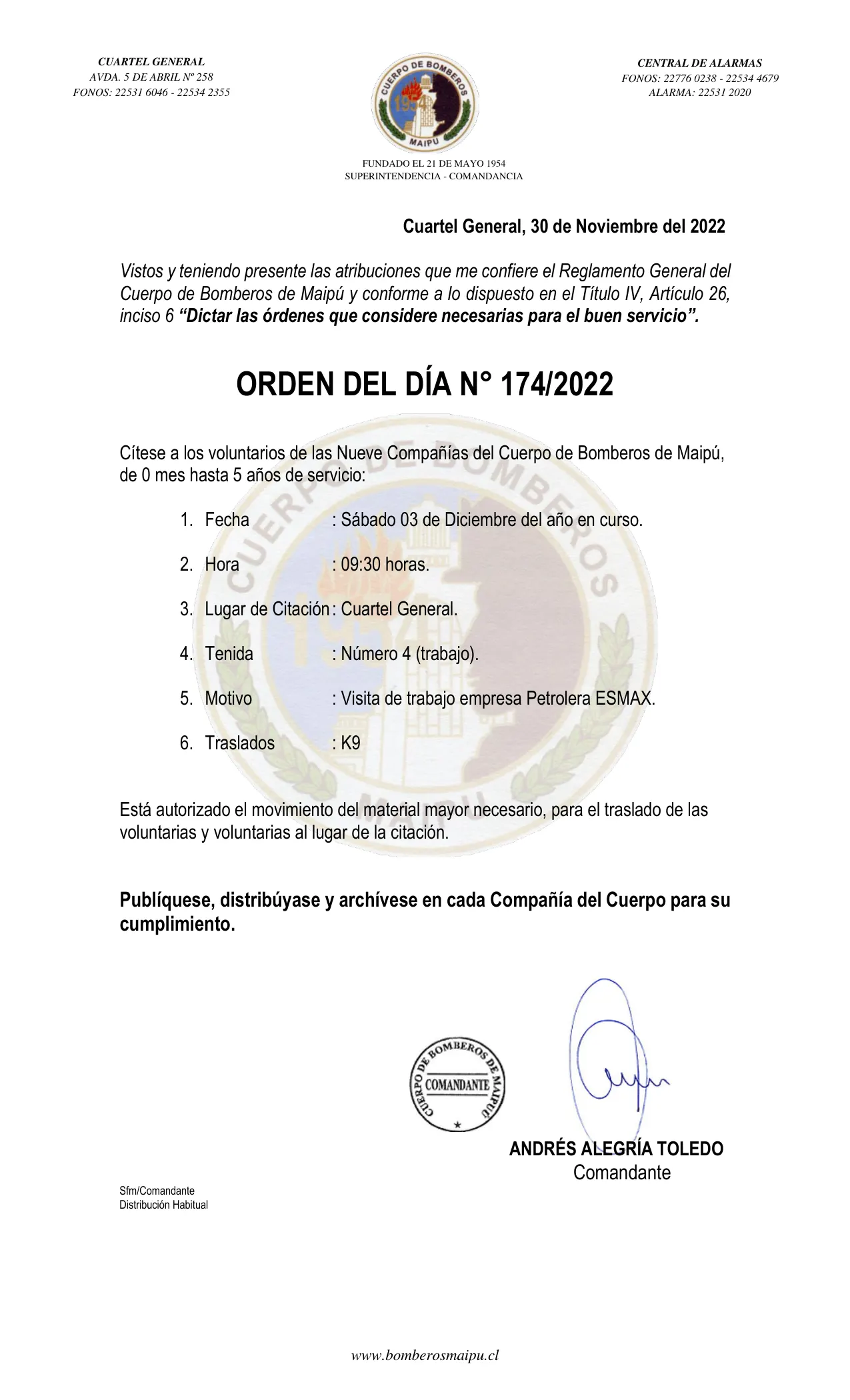 Página 1 de Orden del Día N° 174/2022