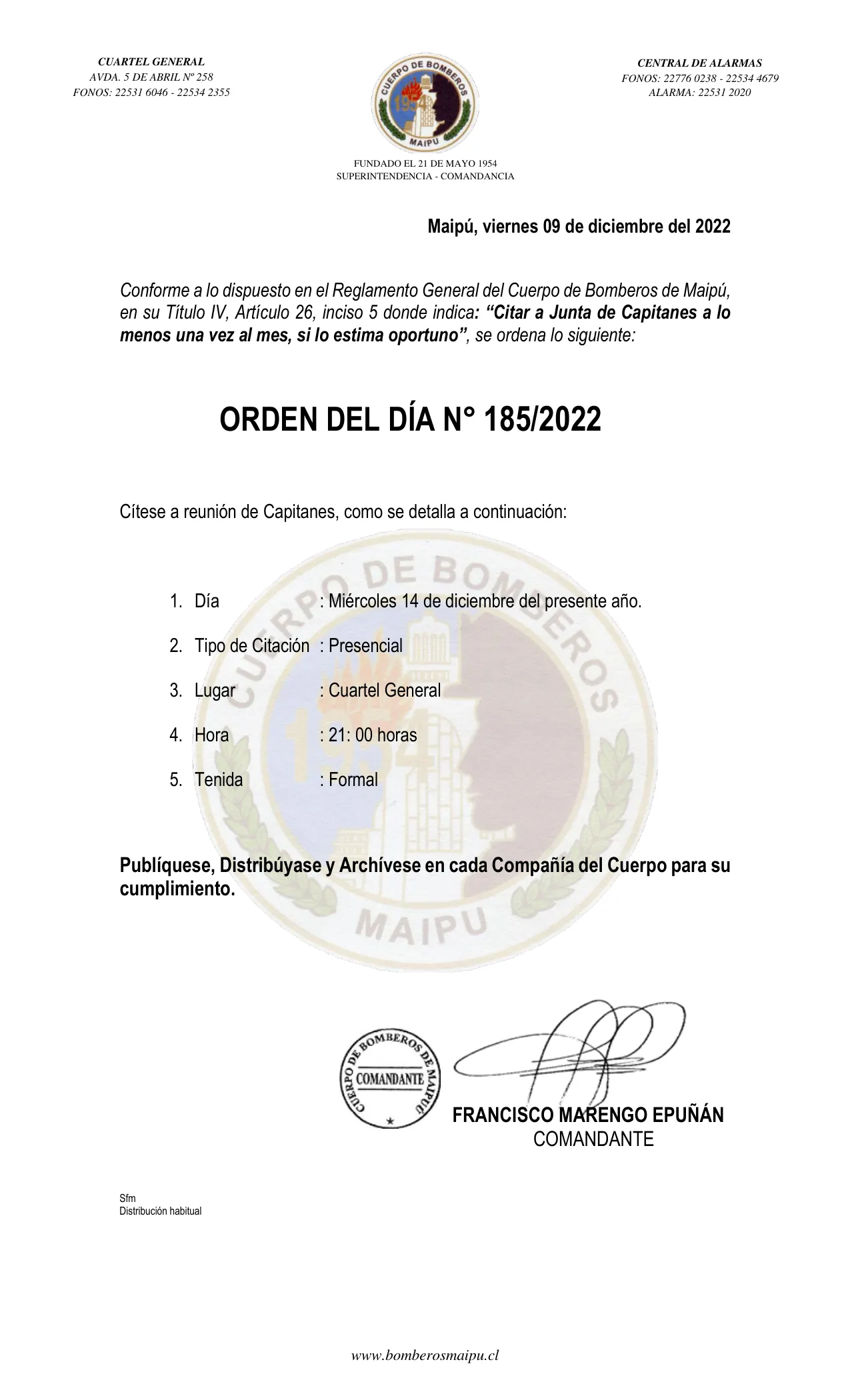 Página 1 de Orden del Día N° 185/2022