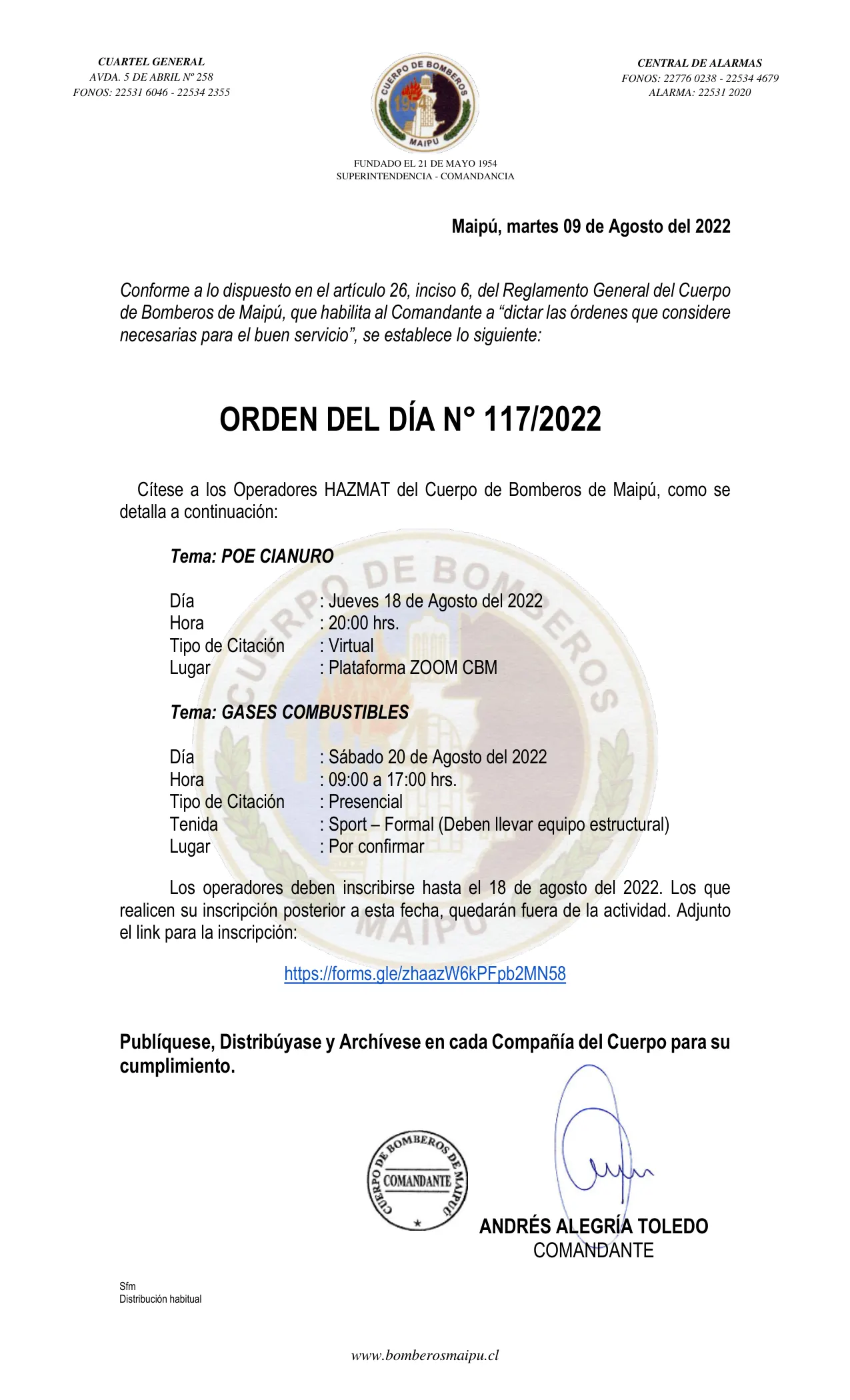 Página 1 de Orden del Día N° 117/2022