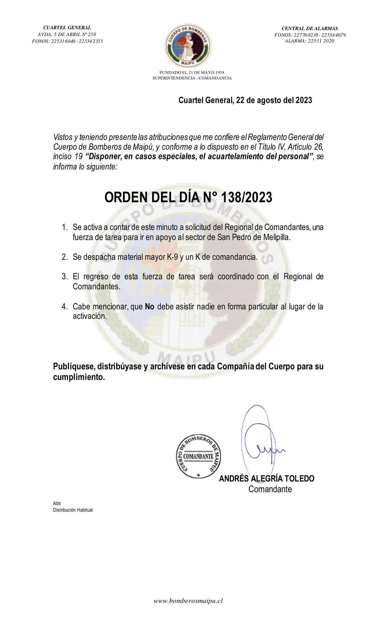 Página 1 de Orden del Día N° 138/2023