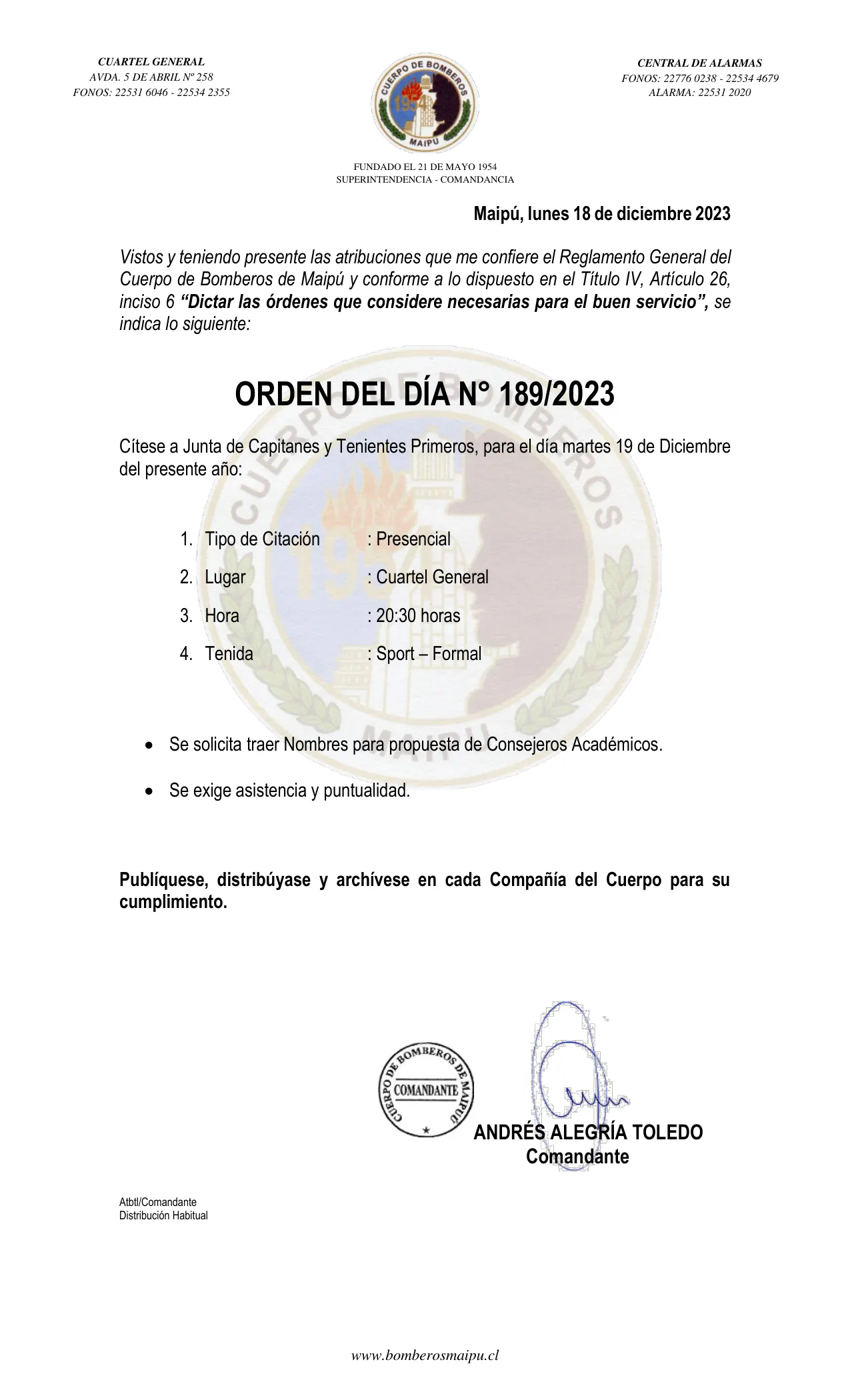 Página 1 de Orden del Día N° 189/2023