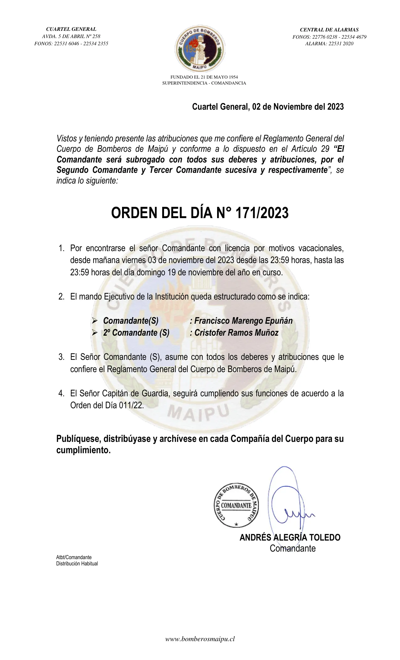 Página 1 de Orden del Día N° 171/2023
