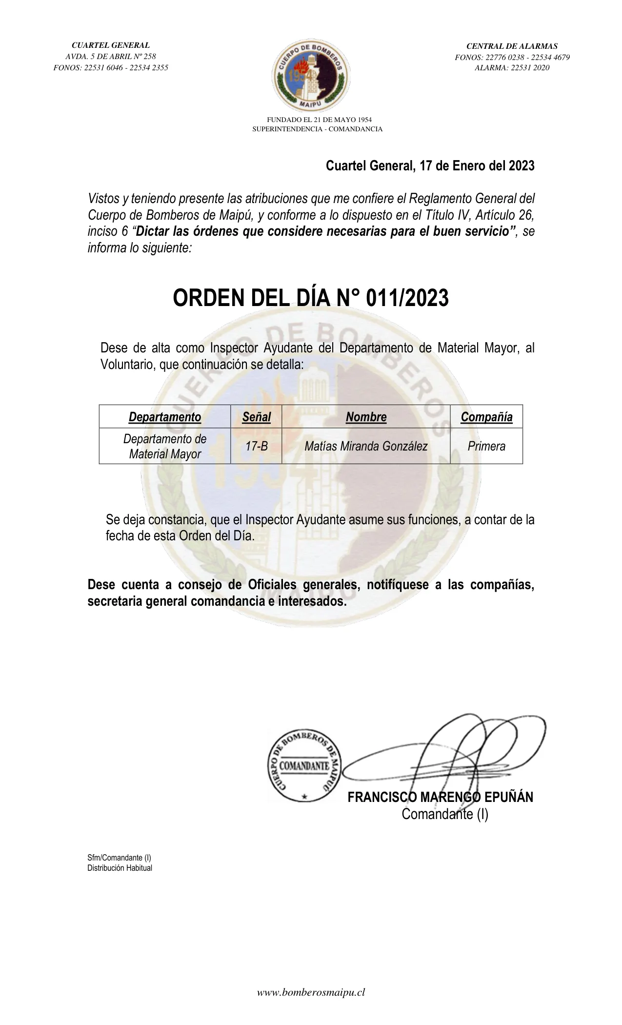 Página 1 de Orden del Día N° 11/2023
