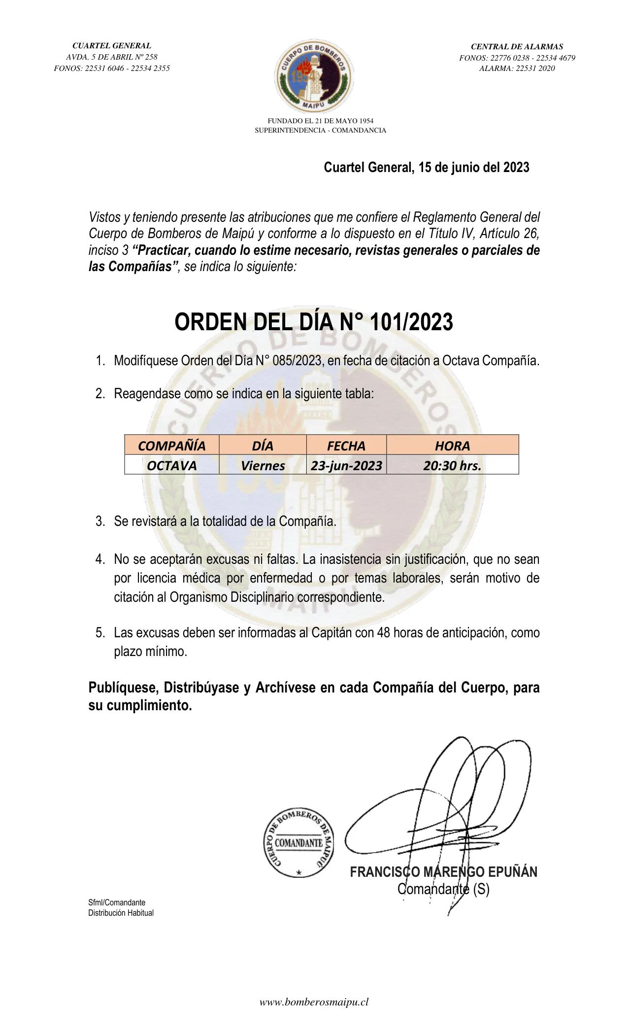Página 1 de Orden del Día N° 101/2023
