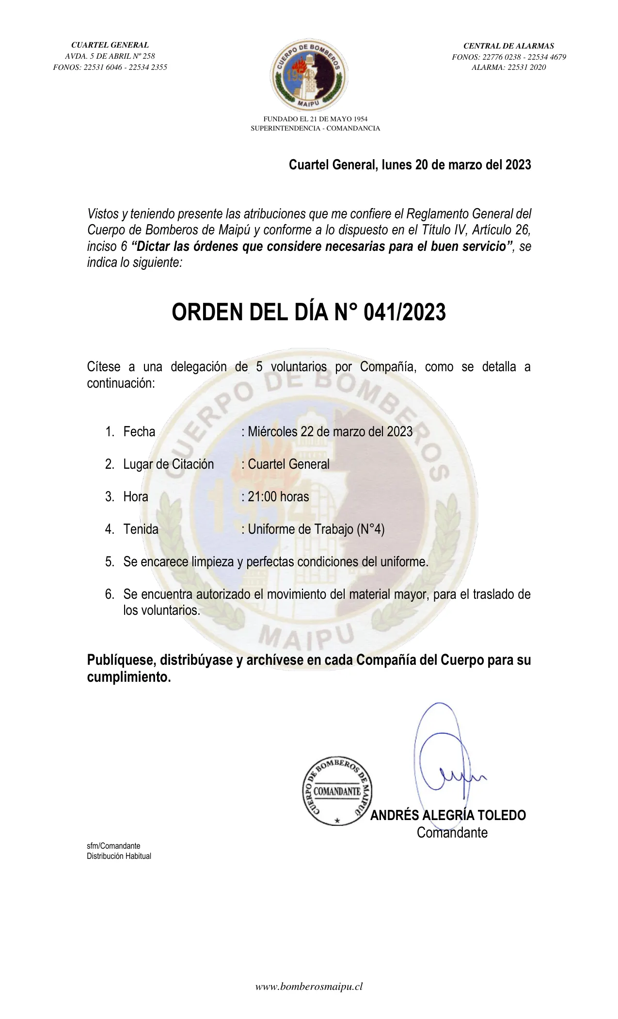 Página 1 de Orden del Día N° 41/2023