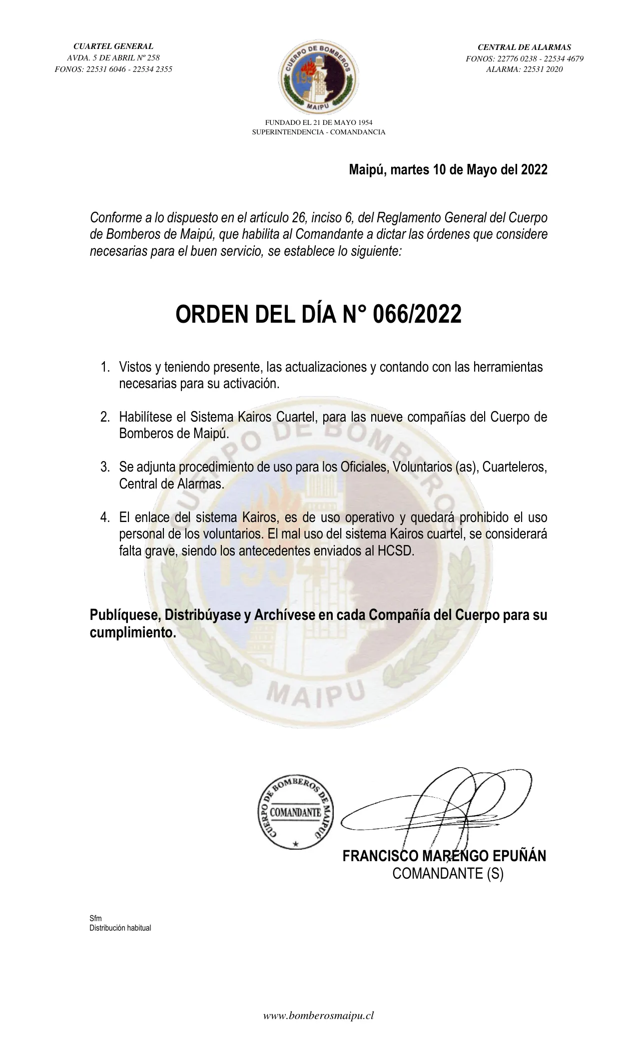 Página 1 de Orden del Día N° 66/2022