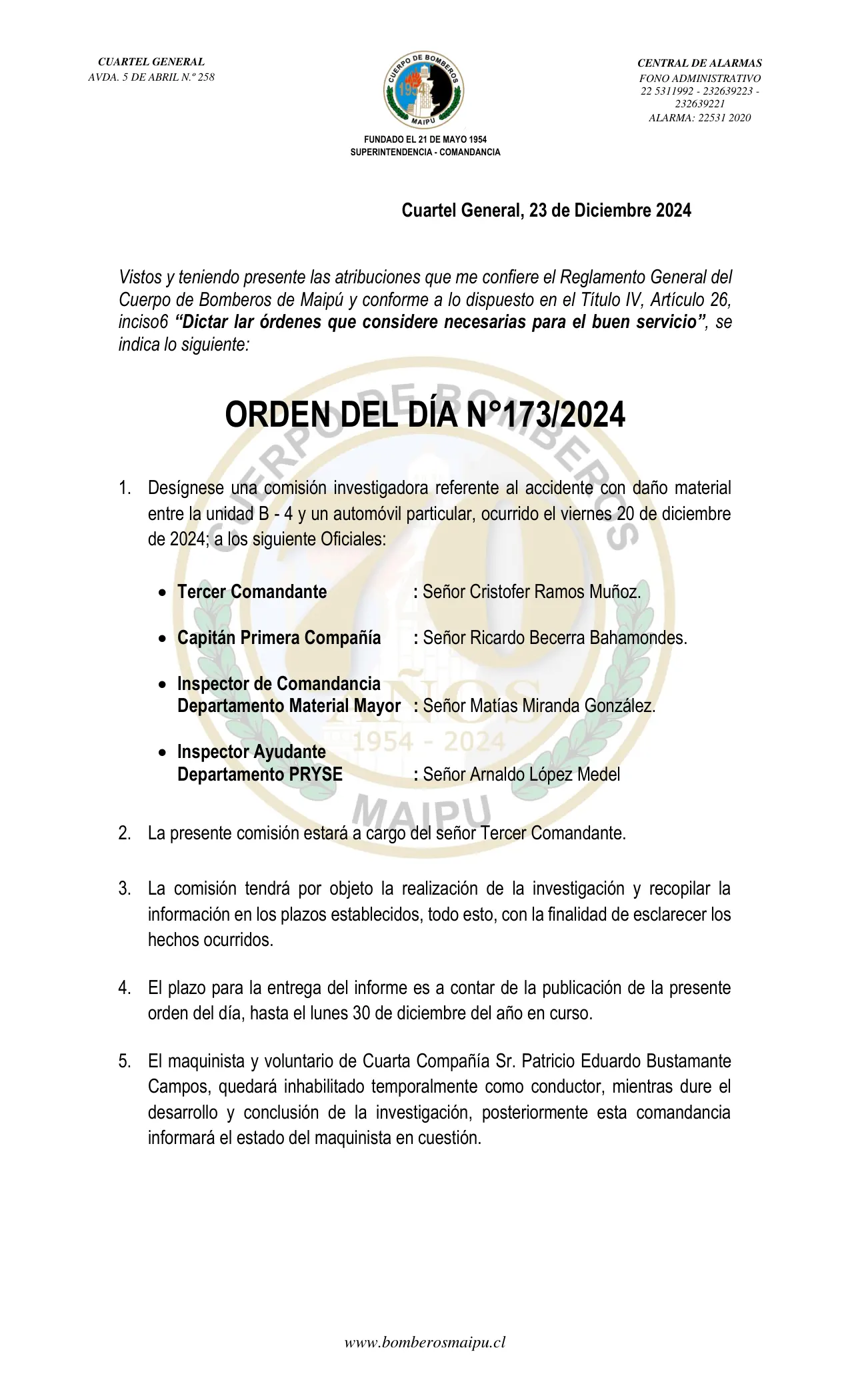 Página 1 de Orden del Día N° 173/2024