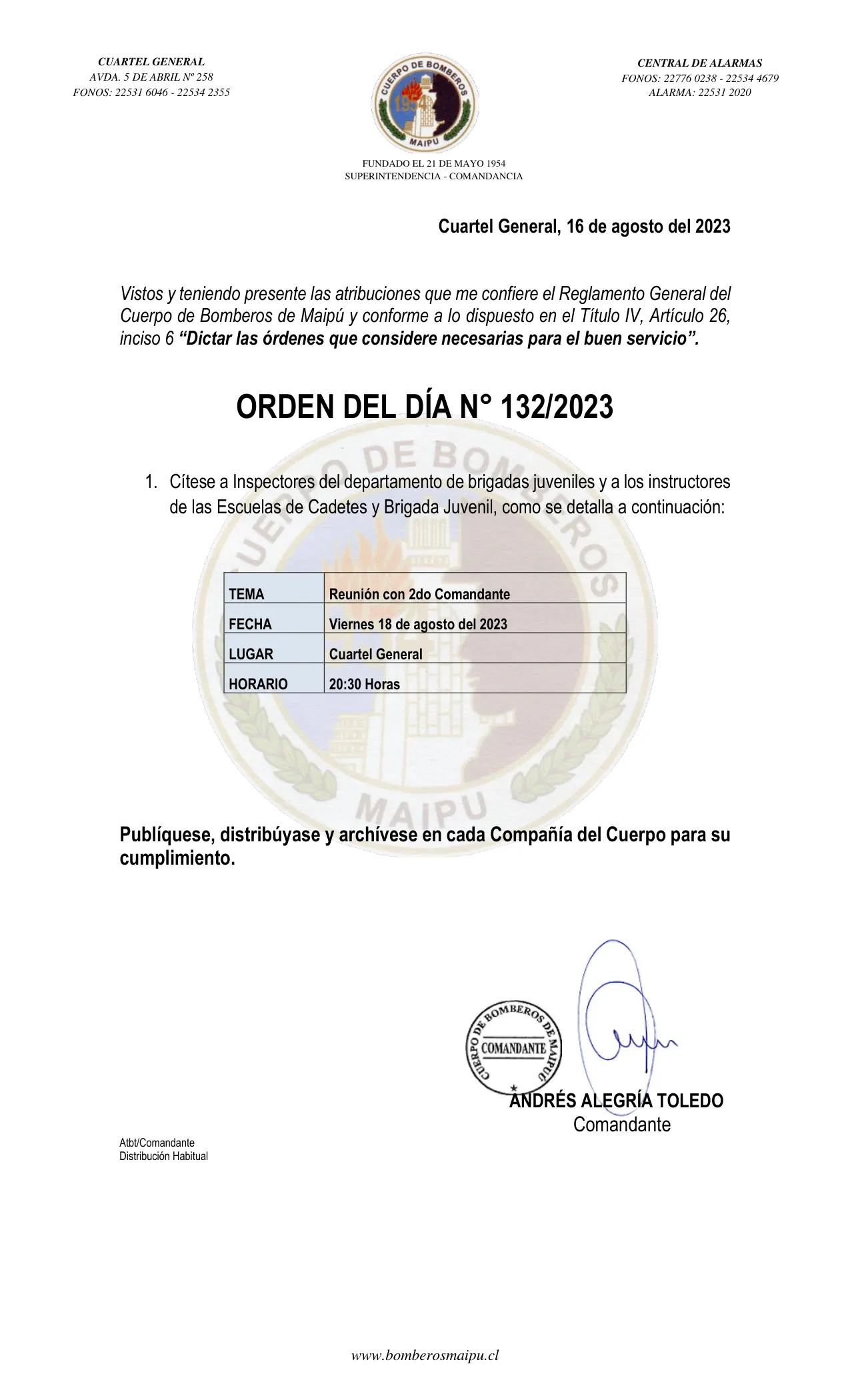 Página 1 de Orden del Día N° 132/2023