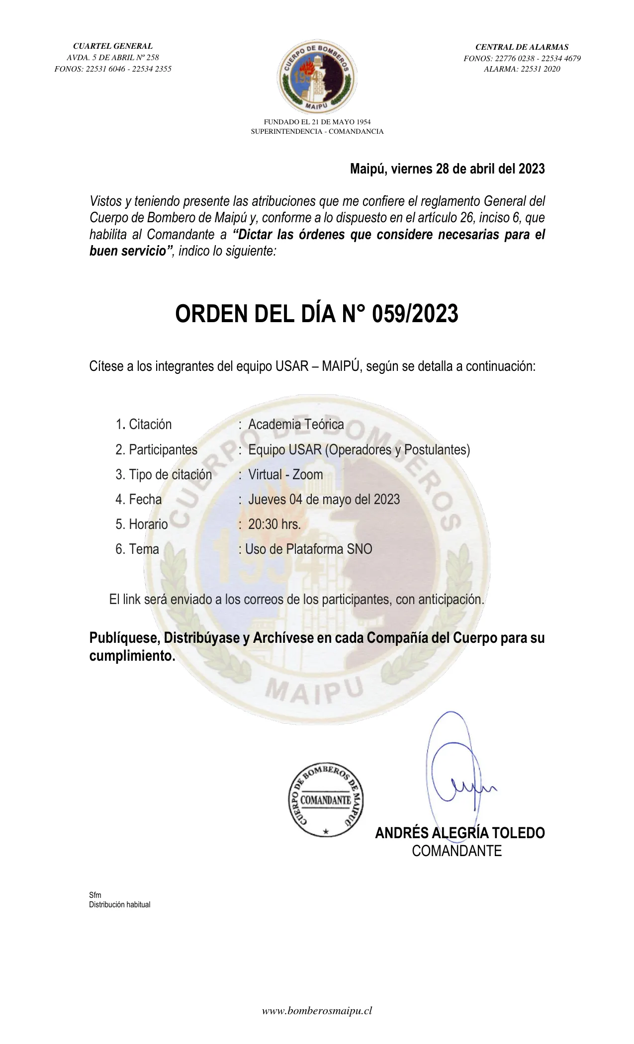 Página 1 de Orden del Día N° 59/2023
