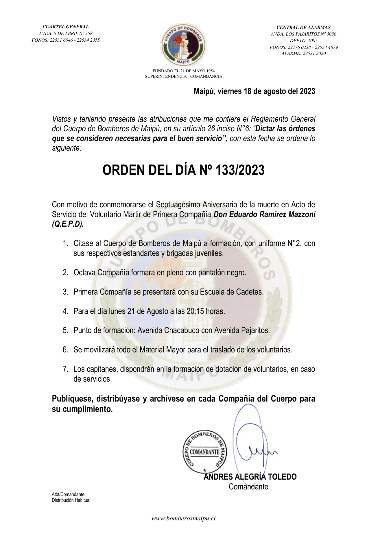 Página 1 de Orden del Día N° 133/2023