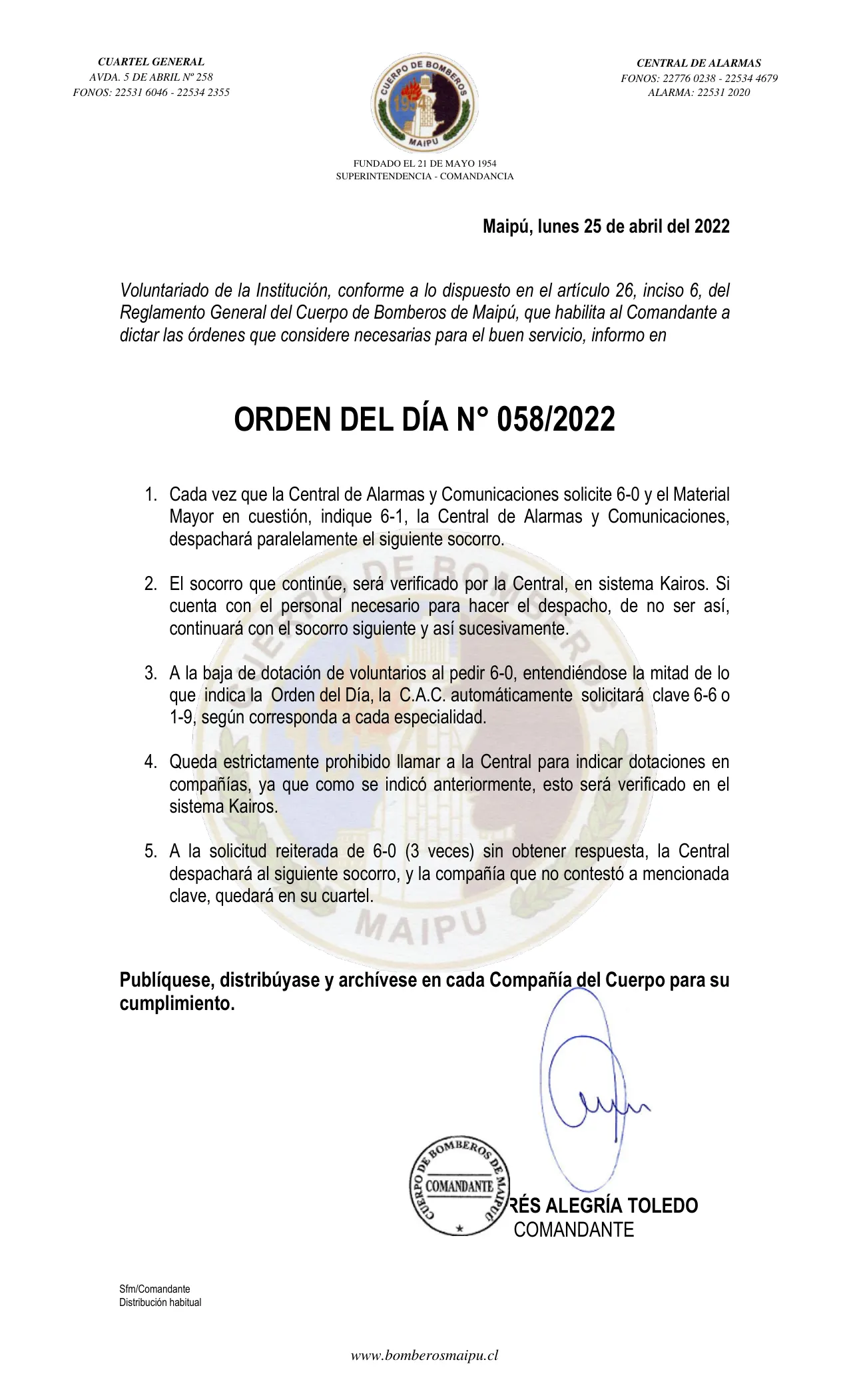 Página 1 de Orden del Día N° 58/2022