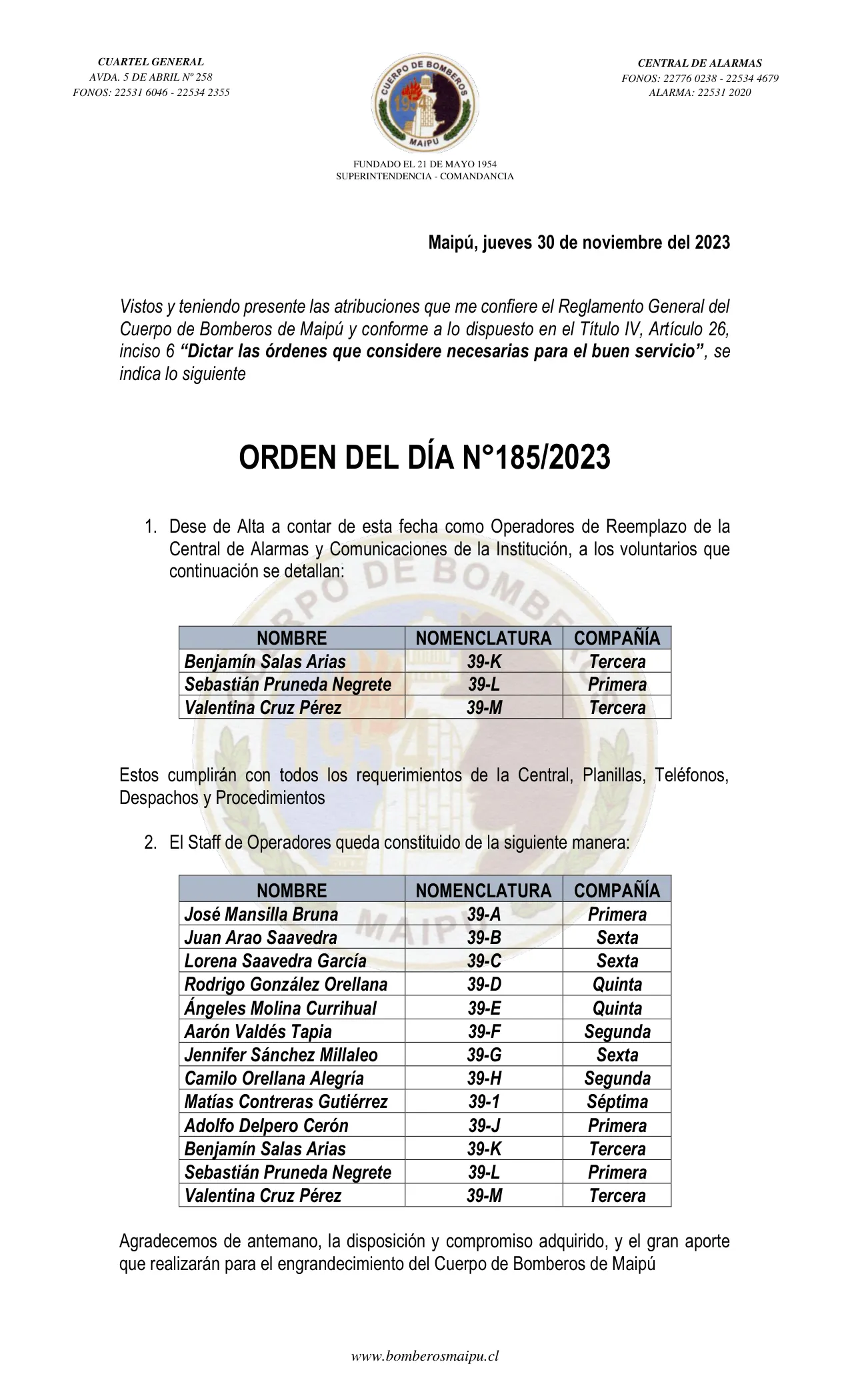 Página 1 de Orden del Día N° 185/2023