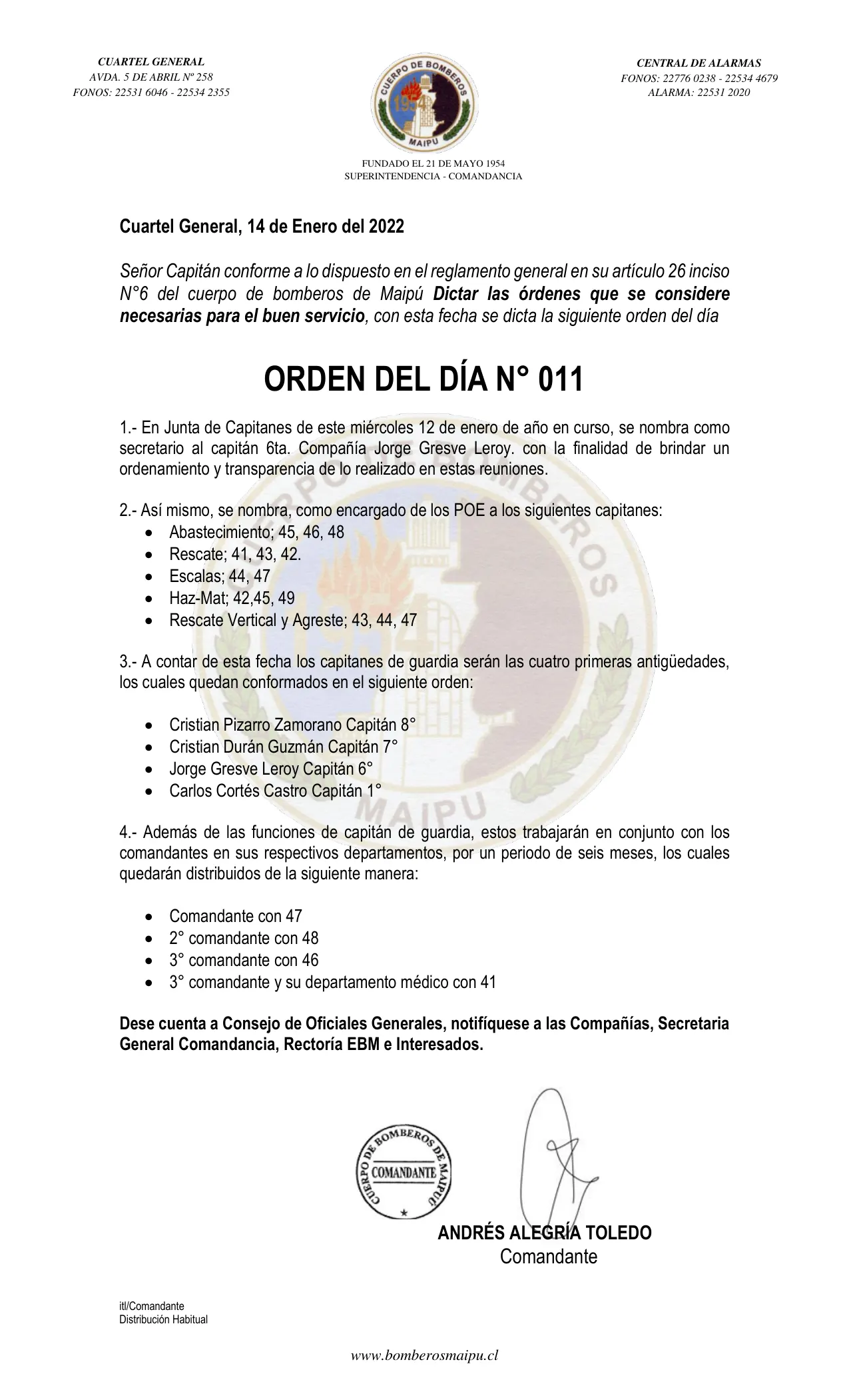 Página 1 de Orden del Día N° 11/2022
