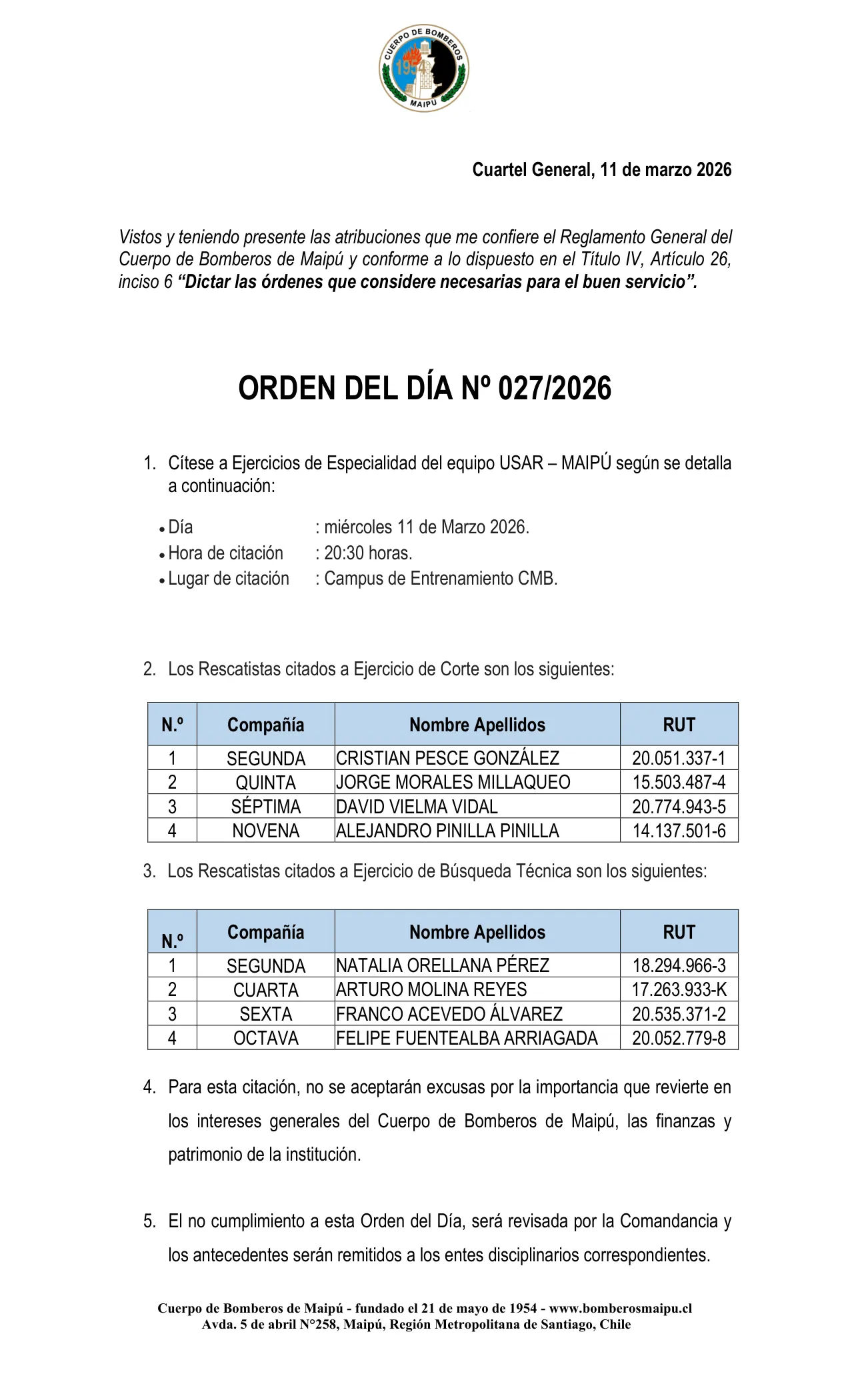 Página 1 de Orden del Día N° 27/2026