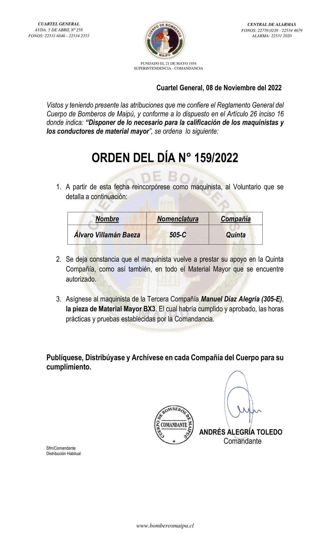 Página 1 de Orden del Día N° 159/2022